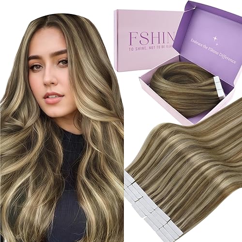 Miniatura 43 de Fshine Extensiones de cabello humano con cinta, 12 pulgadas, 1.06 oz, balayage, castaño a rubio platino, 20 unidades, cabello Remy lacio invisible