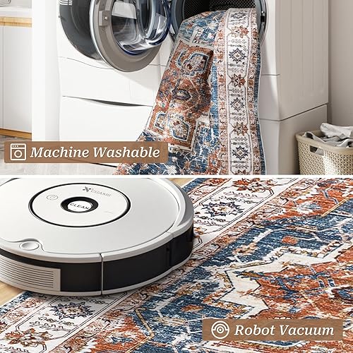 Miniatura 7 de Alfombras de 3 x 5, lavables a máquina, para entrada, resistentes a las manchas, antideslizante, con patrón de medallón vintage (naranja, 3 x 5 pies)