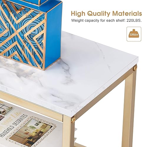 Miniatura 6 de ivinta Mesa consola estrecha, mesa de sofá de mármol blanco, mesa de entrada de TV pequeña con estante de almacenamiento, mesa de buffet para