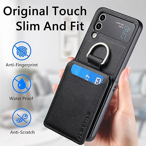 Miniatura 8 de Asuwish Funda de teléfono para Samsung Galaxy Z Flip 3 5G 2021 con ranura para tarjetas, funda tipo cartera y soporte de anillo, accesorios móviles