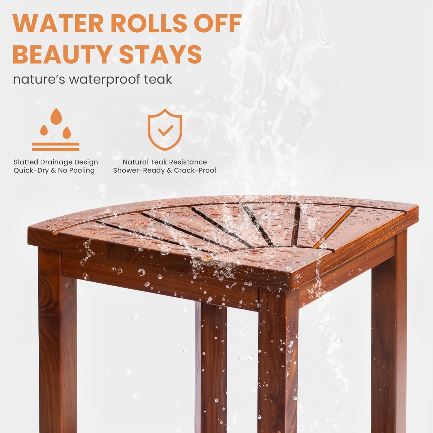 Axeman Space-Saving Teak Shower Stool with Storage Shelf - 12" Corner Shower Bench for Small Spaces - Waterproof 2-Tier Design for Shaving, Bathing & More (350lb Capacity)