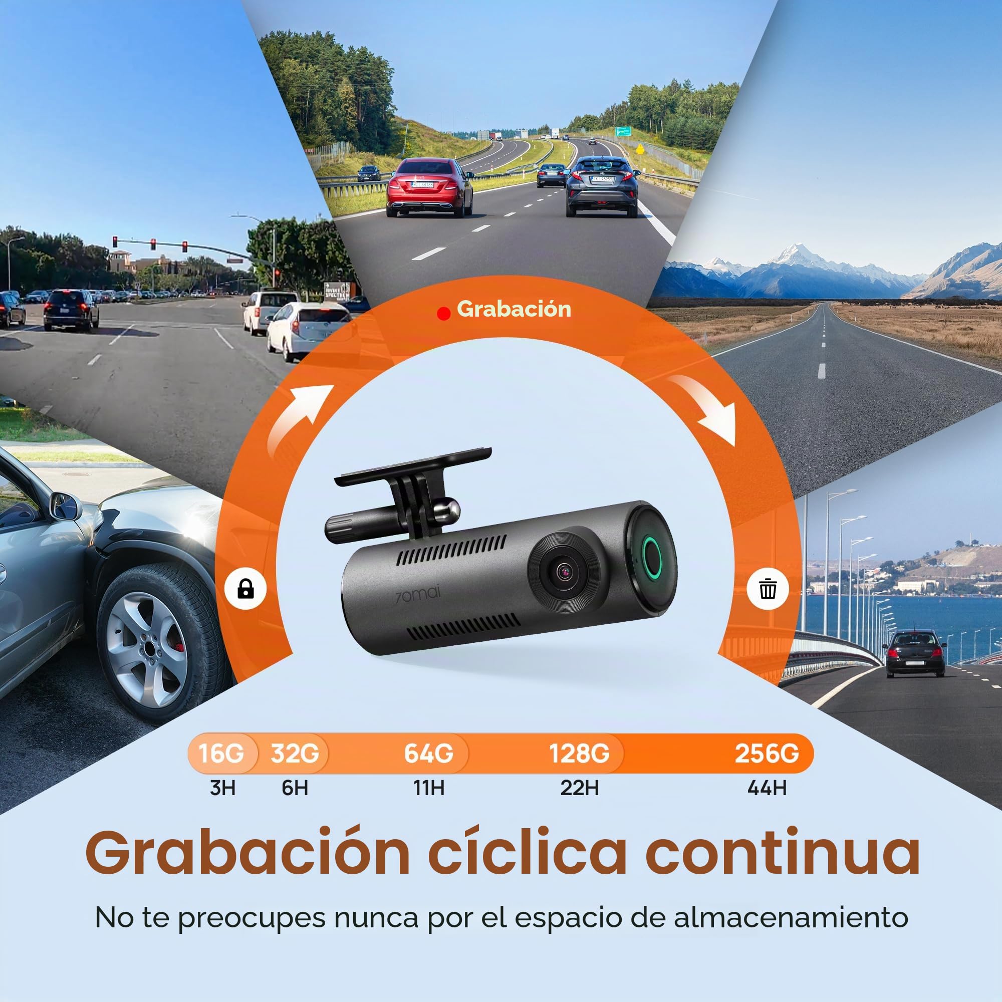 70mai Dash CAM M310 Plus 3K, 1620P Dashcam Auto, WiFi, Visión Nocturna, Detección de Movimiento, Grabación Time-Lapse, WDR, Grabación en Bucle, Modo Aparcamiento, WiFi, App, MAX 256 GB