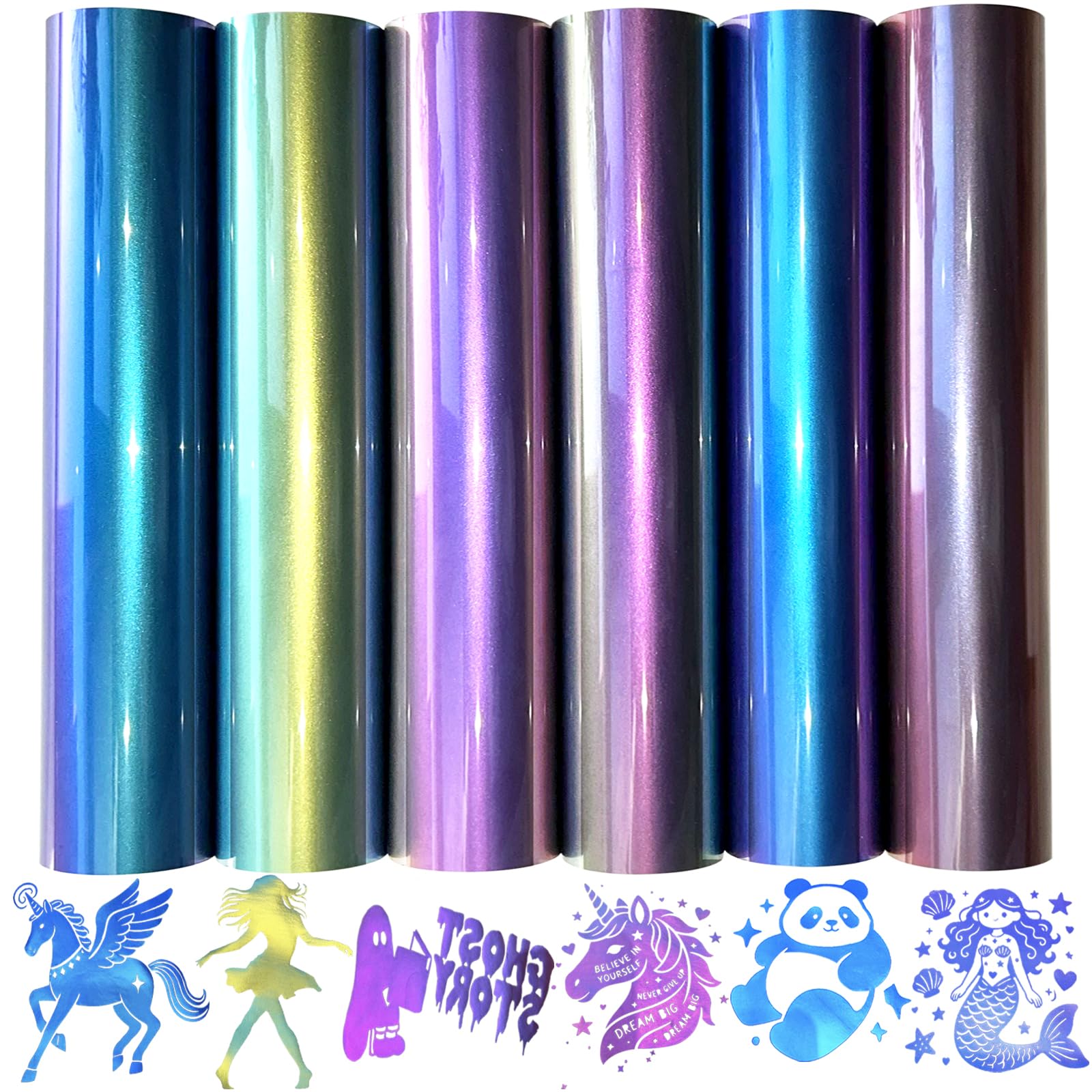 Chameleon HTV Chameleon Heat Transfer Vinyl Chameleon Vinyl 6 Sheets 30.5x25cm Iron on Vinyl for Cricut T-Shirts DIY Design, Easy to Cut and Weed, Silhouette Cameo Heat Press Machine