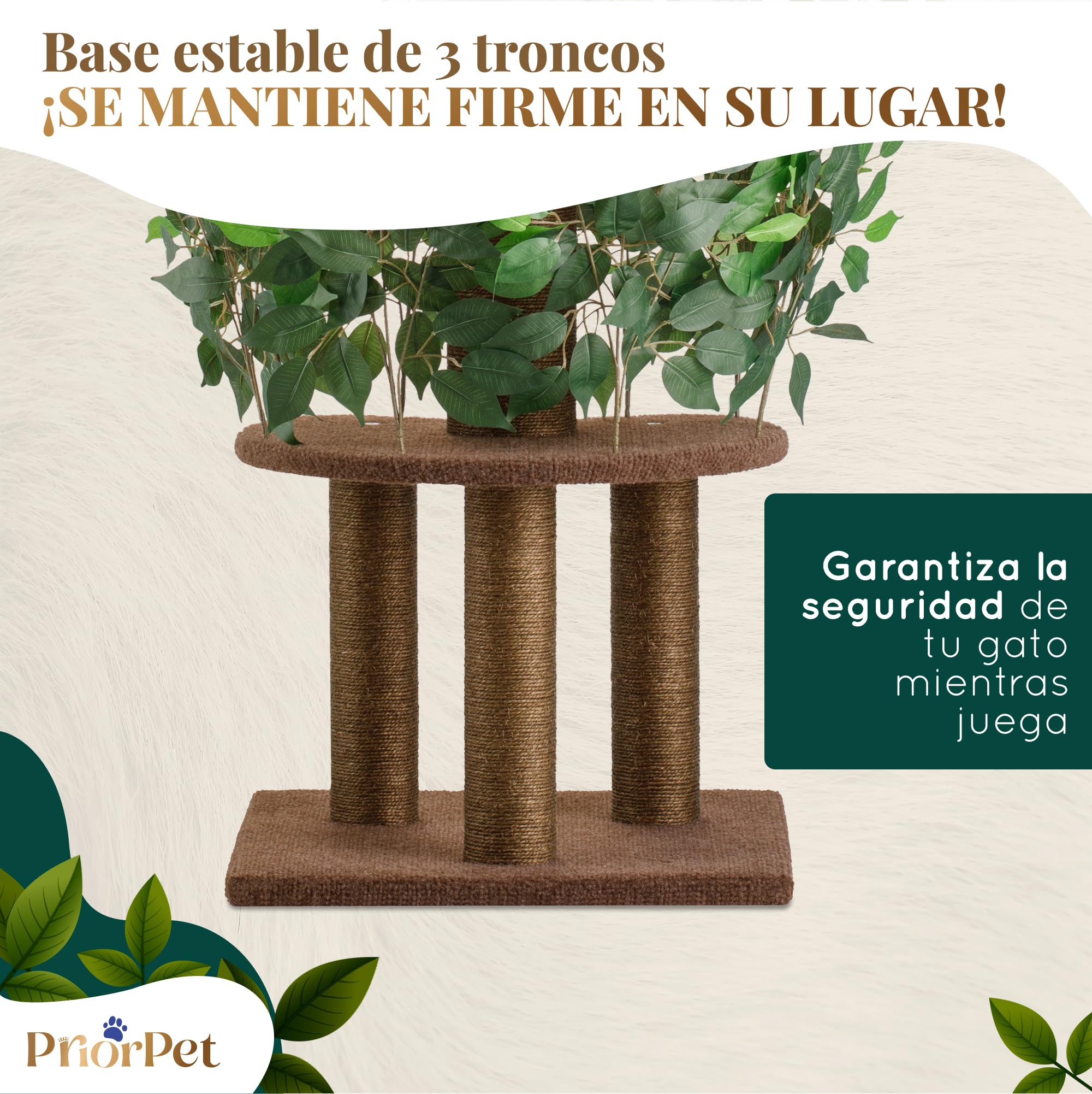 Arbol rascador con Hojas Compacto y Estable para Gatos Grandes – 4 Niveles para trepar, rascar y Descansar – Hojas seguras – Fácil Montaje – Materiales Resistentes y Aptos para Mascotas – 160CM