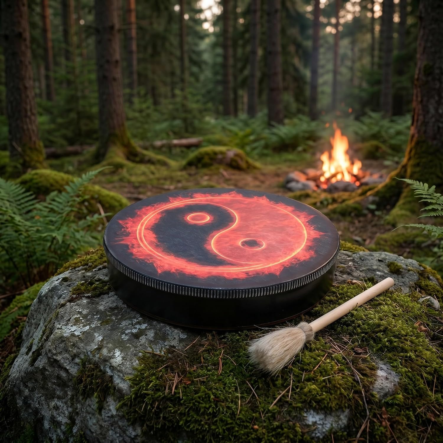 10 Inch Shaman Hand Drum with Bagua Totem Artwork, Handmade image 5