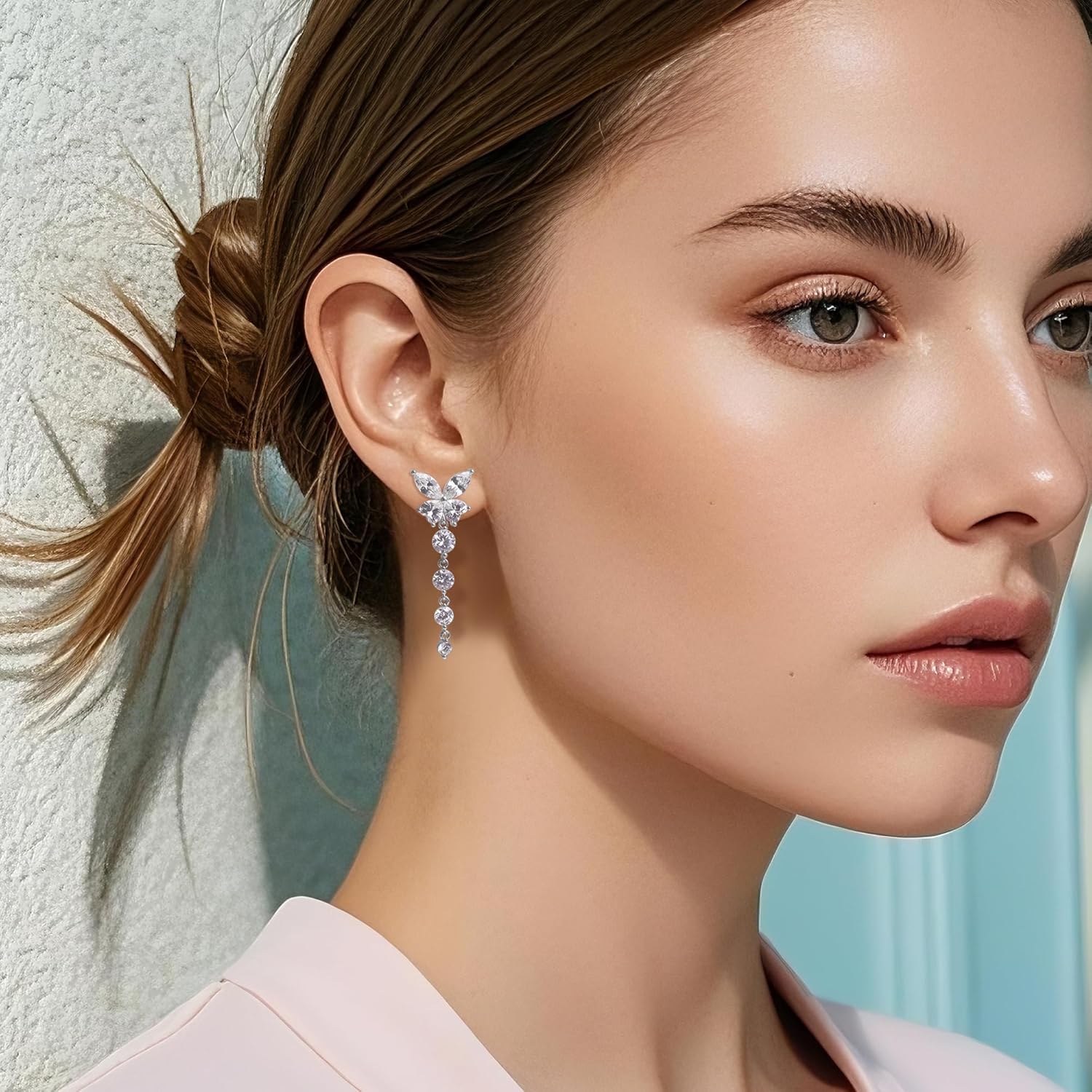 Sonateomber Heart Butterfly Drop Dangle Earrings for Women, Sparkly Cubic Zirconia Rhinestone Marquise Bridal Wedding Earings Prom Fashion Jewelry Gift - Image 2