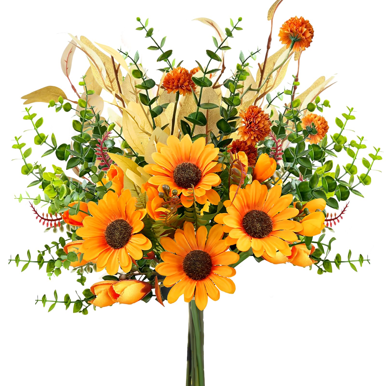KDISHKRA Ramo Artificial, Flores Artificiales Decoracion, Plantas Artificales con Girasoles Eucalipto Crisantemo, para Arreglos Florales, Decoracion Habitacion y Decoracion Salon, Boda o Fiesta