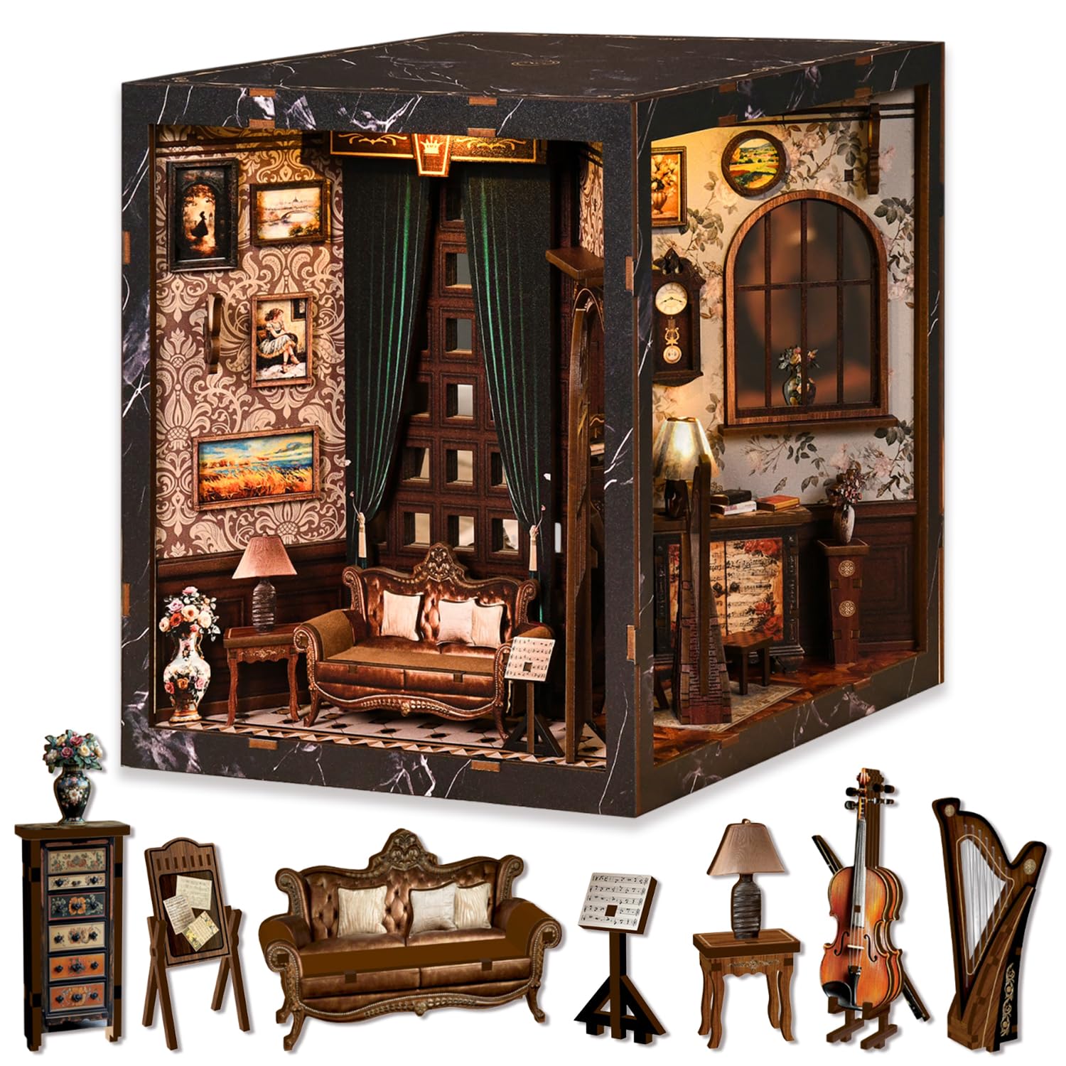 Photo 1 of ***FACTORY SEALED***
Book Nook Kit-DIY 3D Wooden Puzzles,Classical Music Room Miniature Bookshelf Insert Decor with LED Light for Adults, Teens and Beginners,Book Nook Kit Gifts for Family, Friends***FACTORY SEALED***