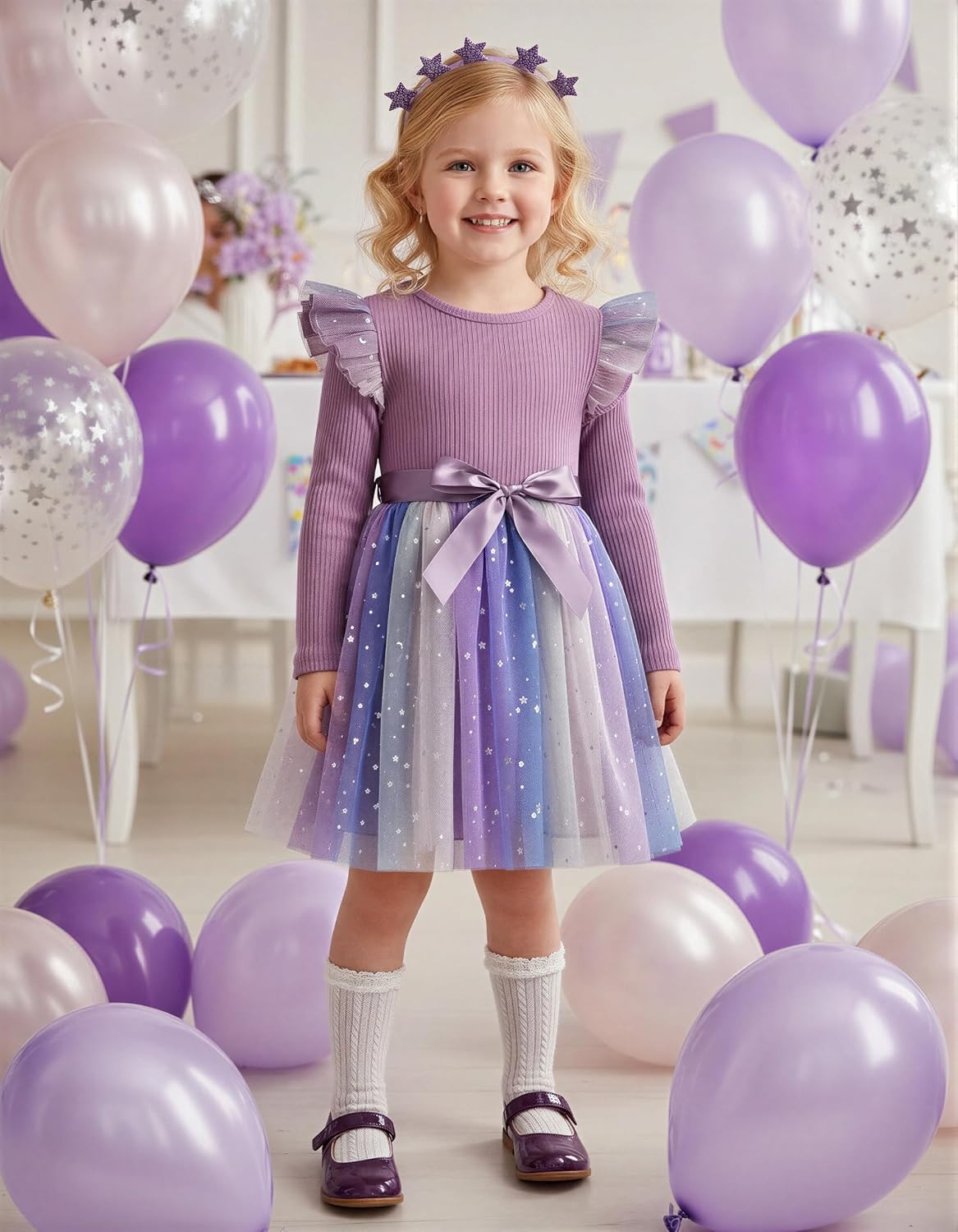 Toddler Girl Long Sleeve Tulle Dress 1-5 Years image 3