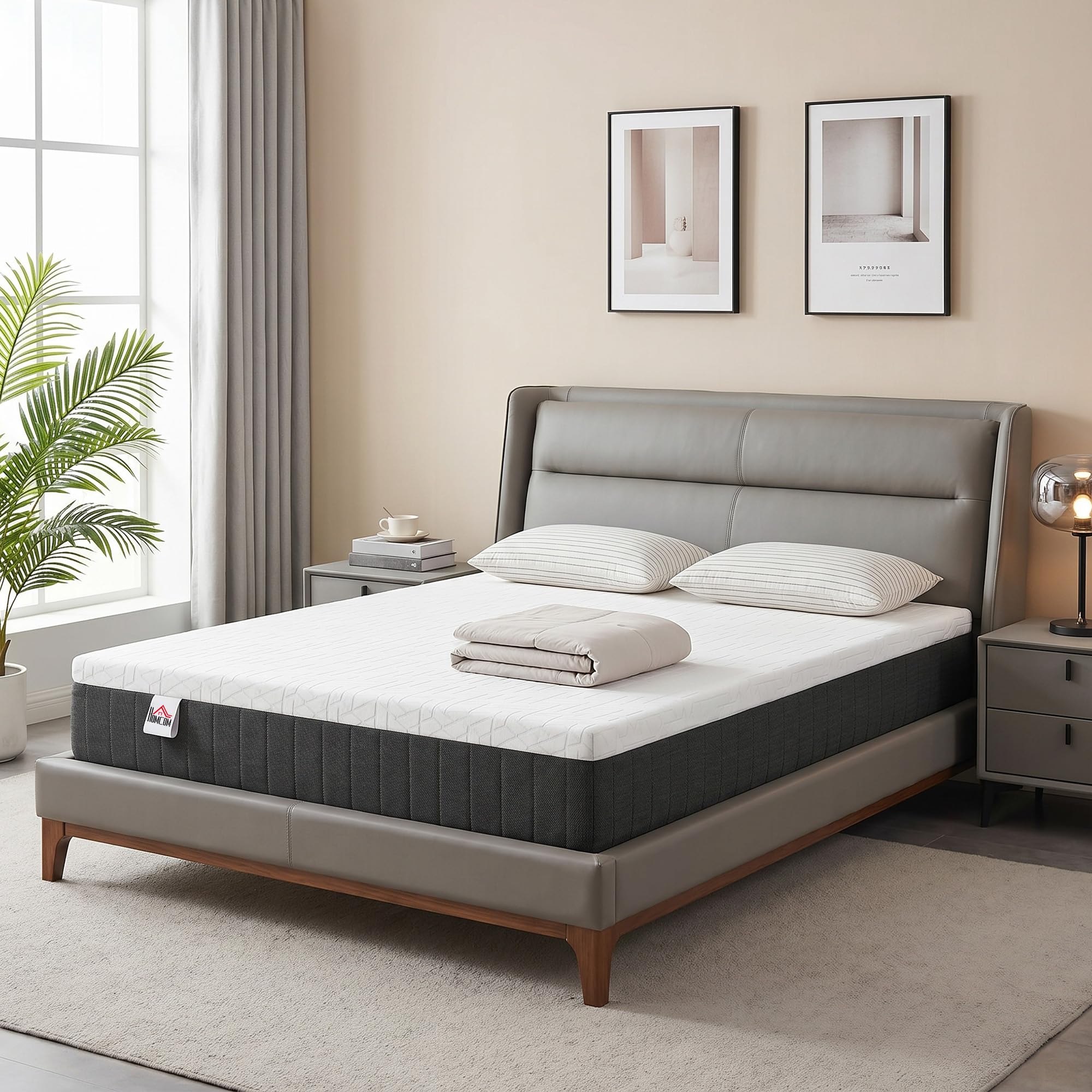 HOMCOM Colchón 190x135 cm, Grosor 25 cm, Colchón Viscoelástico | Muelles Ensacados de 7 Zonas, Firmeza Media, Funda Desmontable y Lavable, Certificado Oeko-Tex