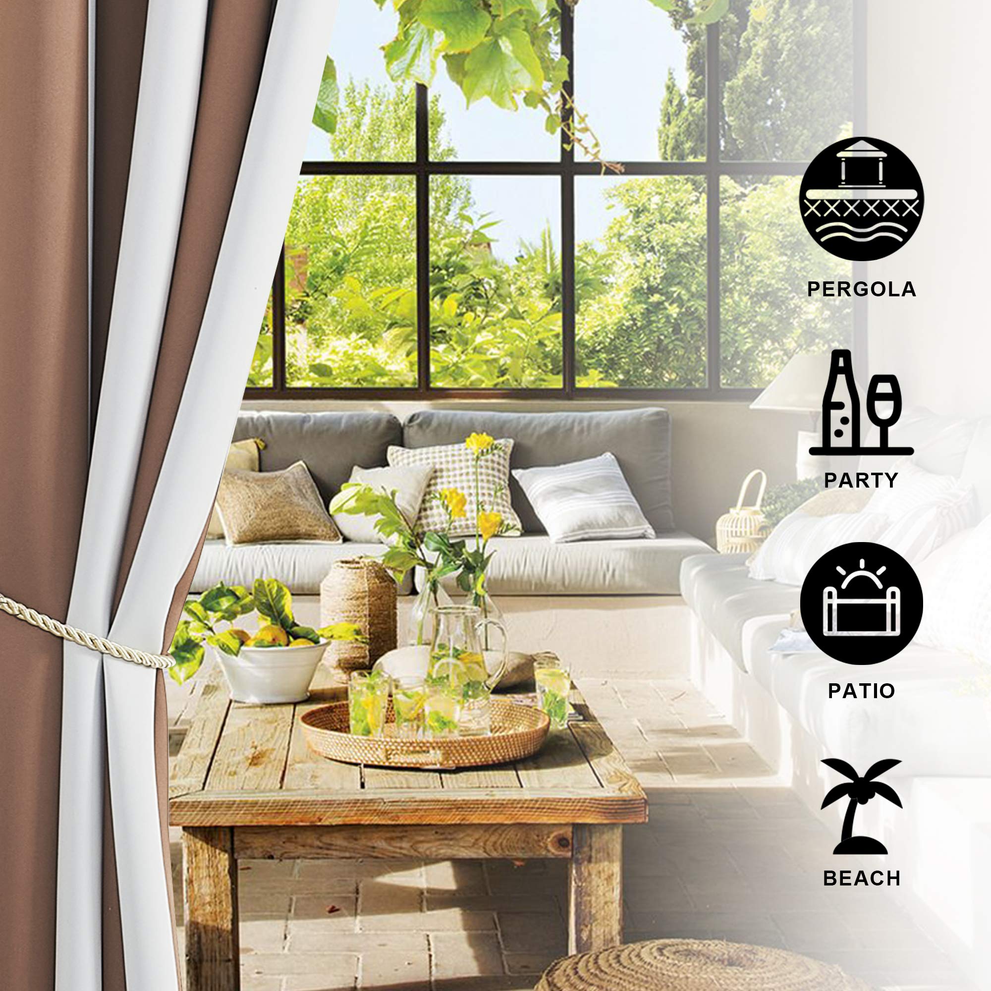 NICETOWN Room Darkening Curtains Stripe Pattern Stainless Steel Grommets Light Brown & White Stripe Thermal Insulated Blackout Curtains Waterproof for Nursery 2 Panels W52 x L95 - Image 3