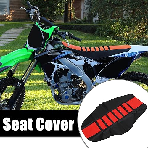 Miniatura 2 de X AUTOHAUX Universal Motorcycle Pit Dirt Bike Funda de asiento suave de piel sintética antideslizante Cojín de asiento rojo y negro