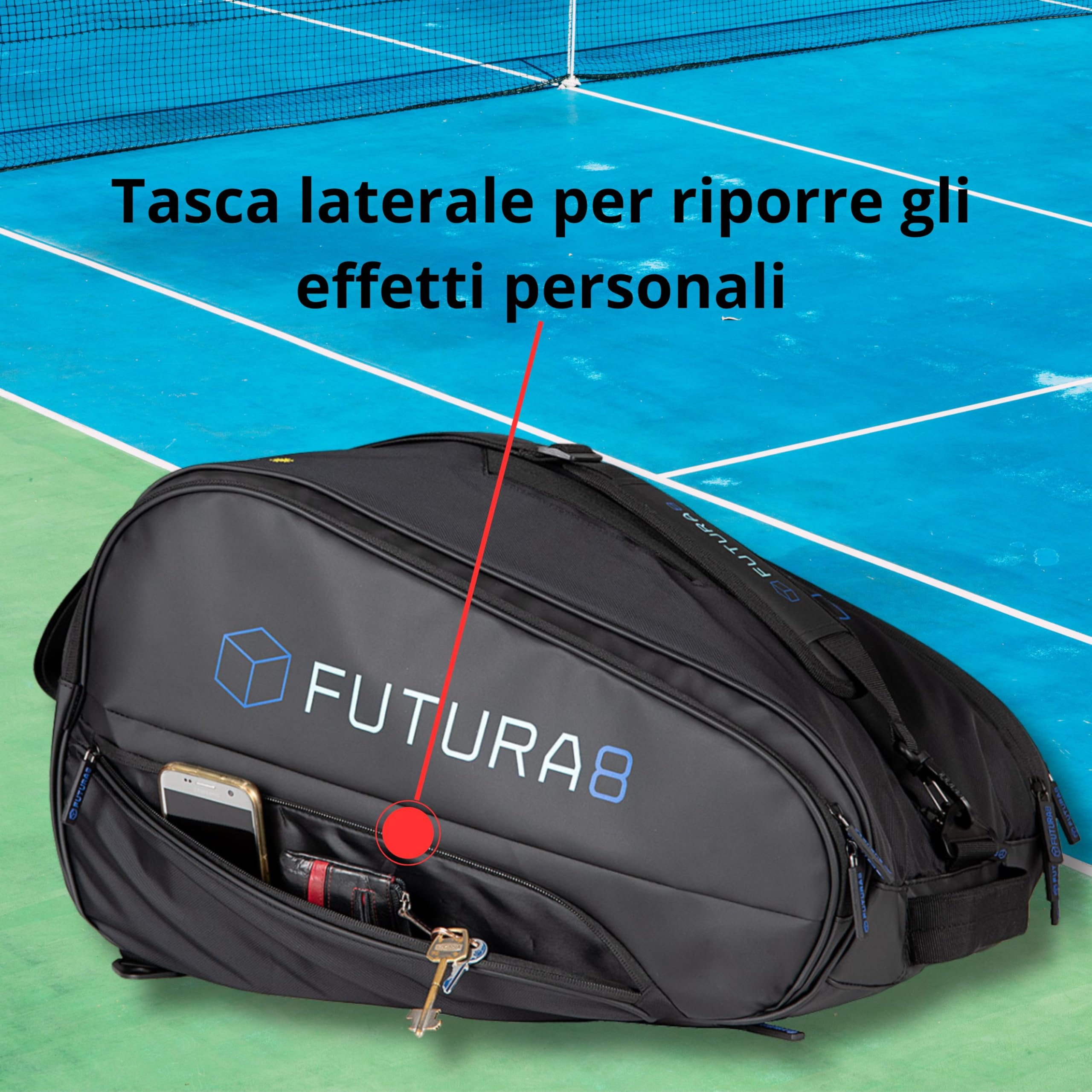 Borsa Per Racchette Da Padel Elite - Fino A 4 Racchette, Ecopelle, Imbottita, Blu O Nero - Foto 6