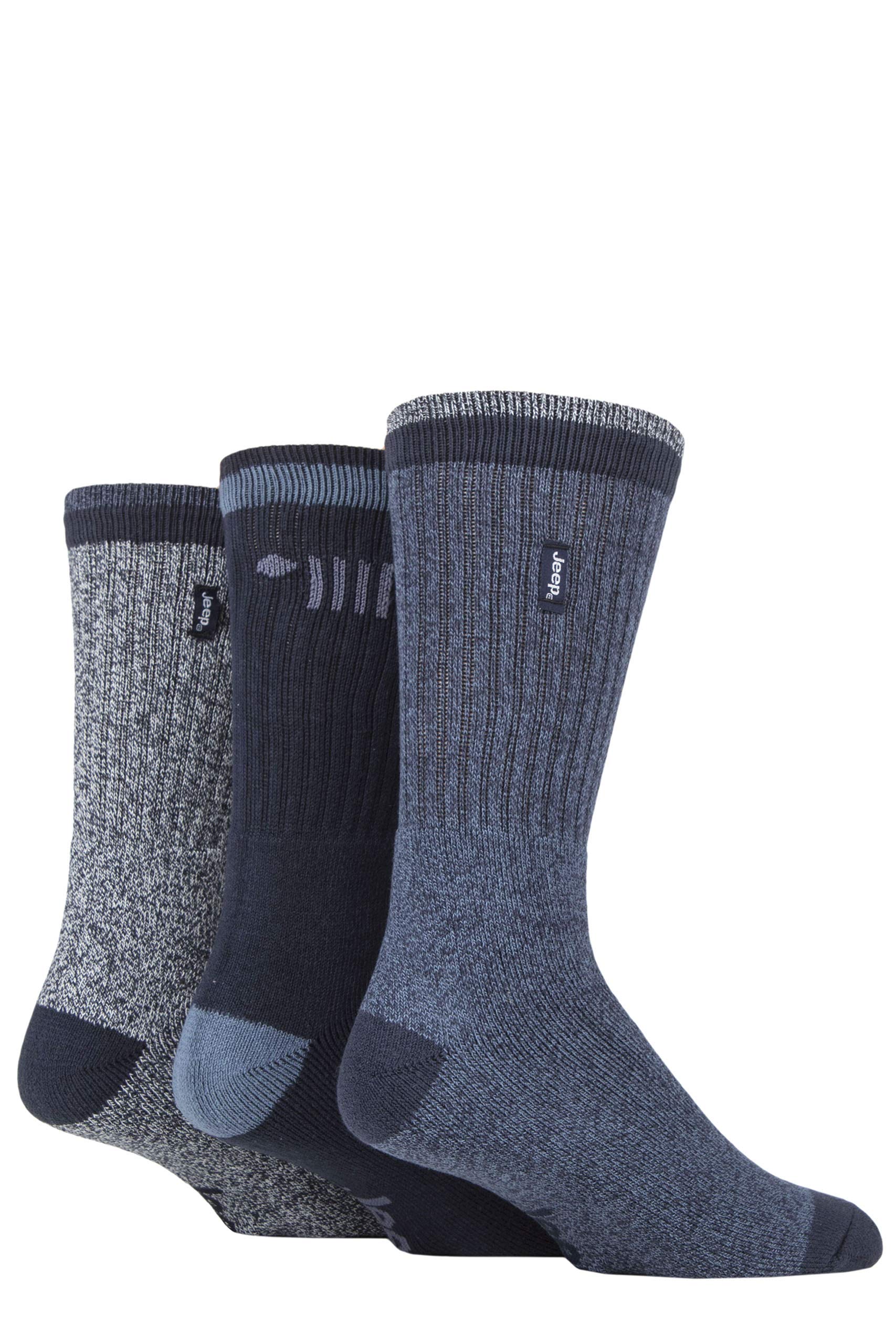 Jeep Men's Navy / Sky Terrain Leisure Socks For Walking Hiking Outdoors, Cushioned Foot, Ribbed Leg, Cotton Polyester Blend, 3 Pairs, Navy/Sky 6-11