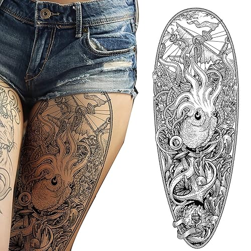 Miniatura 4 de Tatodays 2 tatuajes temporales de brazo completo pirata caribeño, transferencia de arte corporal para mujeres y hombres, cosplay de Halloween,