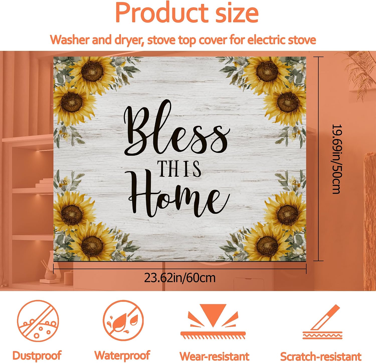 Bless This Home Washer and Dryer Covers for the Top,Non-slip Dryer Top Protector Mat,23.6" x 19.7" Dust-proof Washing Machine Cover, Washer Dryer Top Covers for Laundry Room Kitchen thumbnail