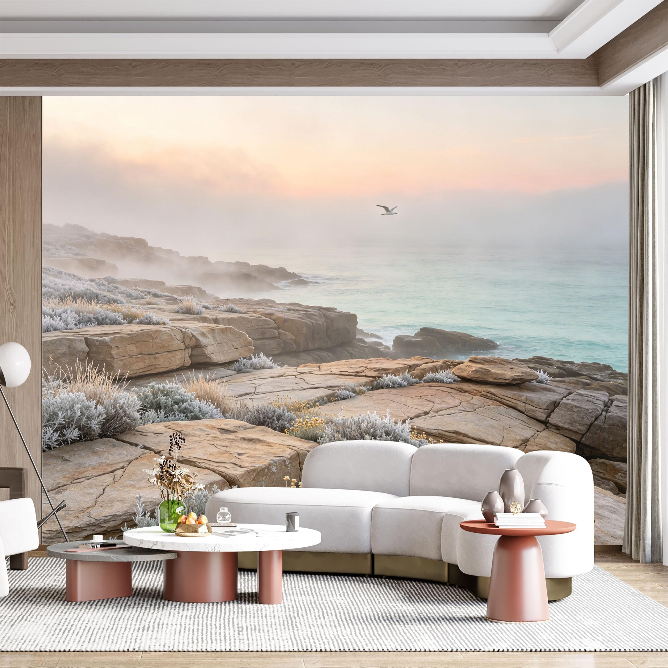 Custom Size Wall Mural Misty Coastal Seascape Ocean Horizon Seagull Landscape Oil Painting SelfAdhesive Wall Fabric Removable for Home Office Decor