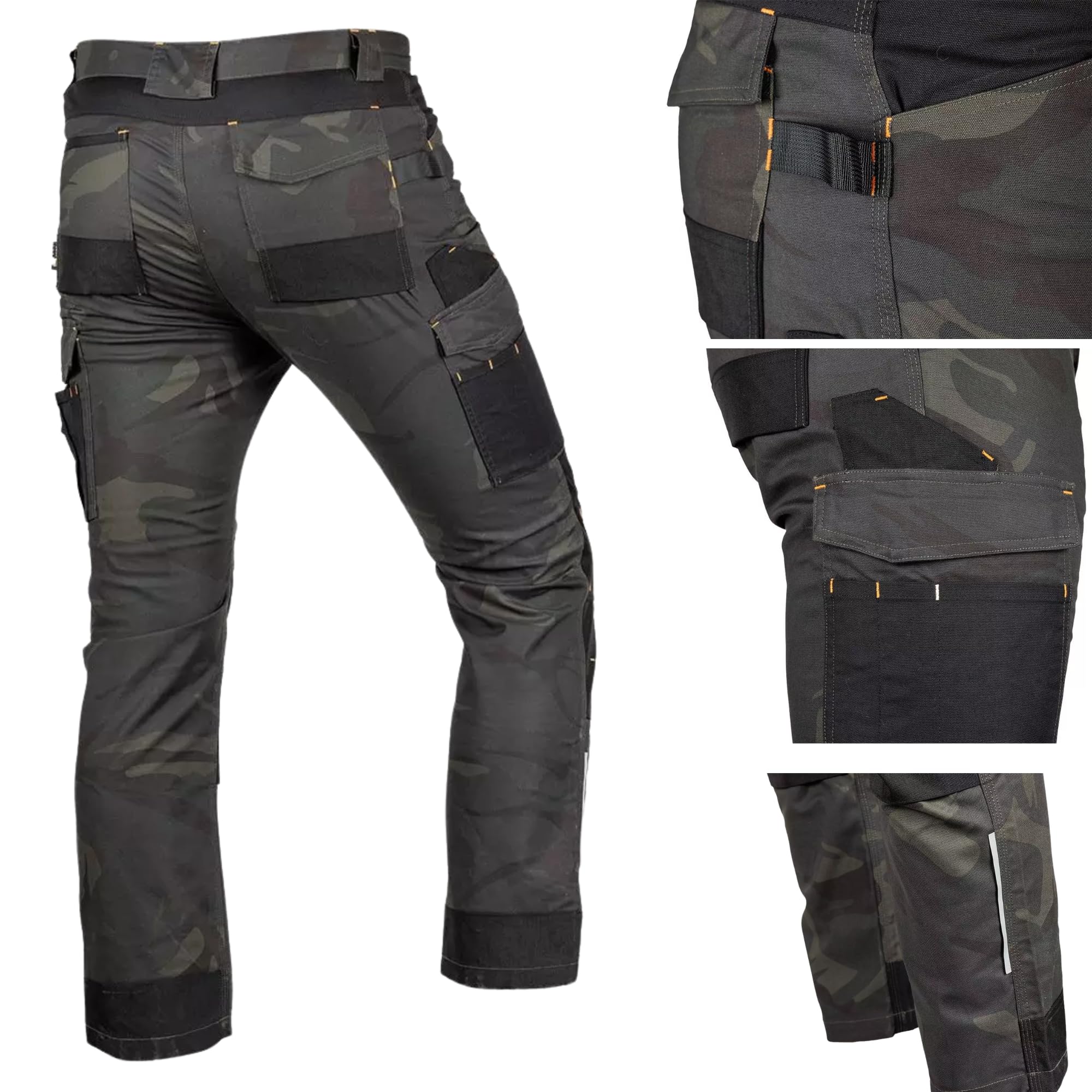 NEO TOOLS Robusti pantaloni da lavoro Mix&Match da uomo in tela con rinforzi in cordura e inserti riflettenti e tasche per ginocchiere, ideali per artigianato e lavori