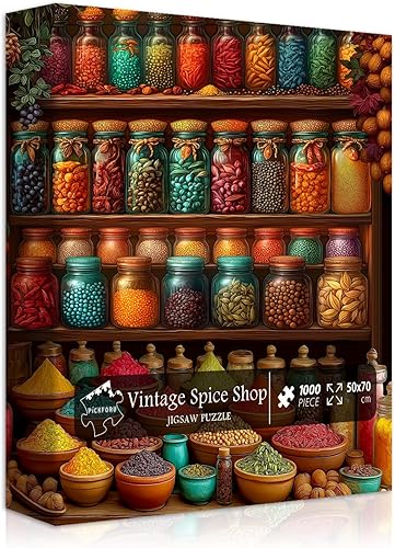 Rompecabezas vintage de 1000 piezas para adultos, escena de cocina retro colorida, imposible, difícil, comida difícil, desafío