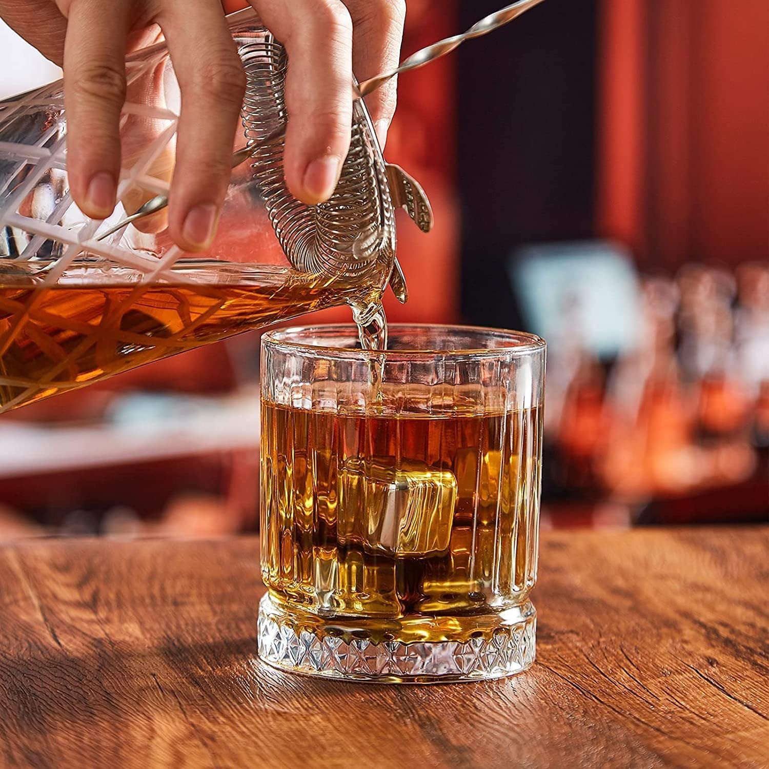 ROSEFINCH Heavy Base Old Fashioned Drinking Crystal Whiskey Glass Set of 6 / Barware for Scotch, Bourbon, Liquor and Cocktail Drinks, 320 ML - Transparent 4