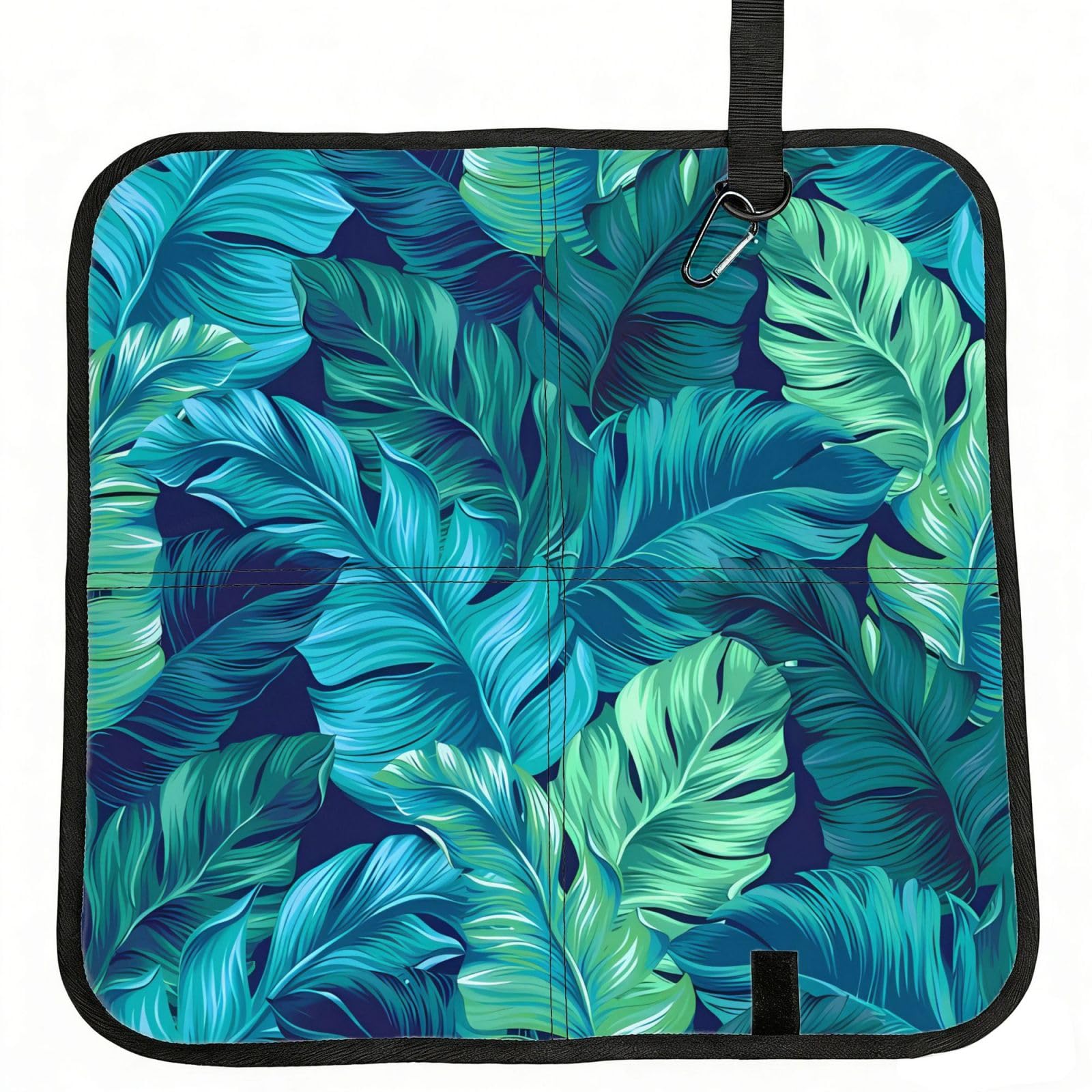 WBQLSL Tropical Palm Leaves Foldable Seat Cushion - Portable Stadium Pad with Carabiner for Camping Hiking Picnic Beach