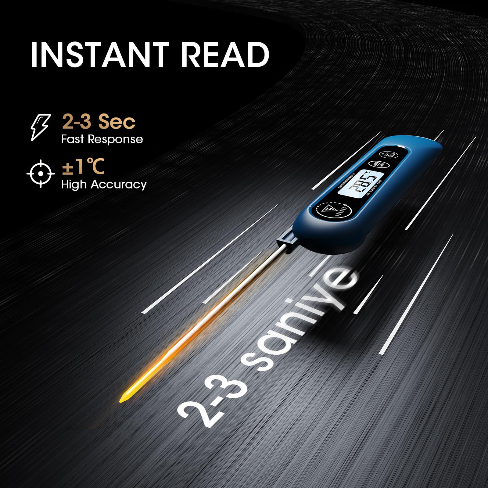 DOQAUS Termometro Cocina Digital de Lectura Instantánea de 3s, Termómetro Alimentos con Plegable Sonda Larga, Termometro Carne con Pantalla LCD para Carne, BBQ, Comida, Liquidos, Aceite, Agua（Azul） — view 2