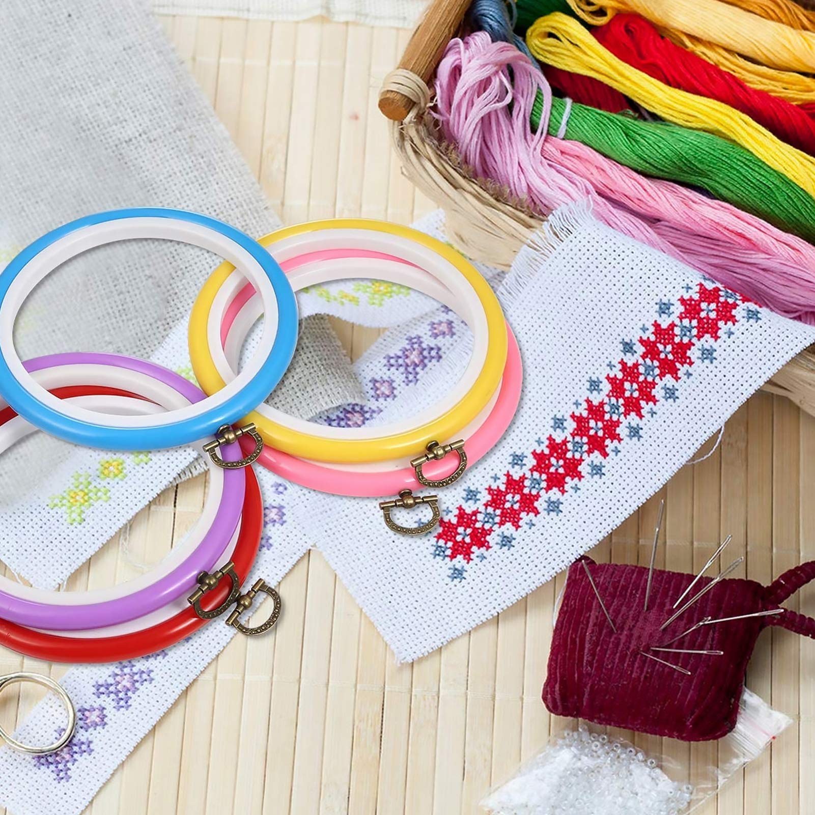 Cerceaux De Broderie 5 Pièces - 17cm Réglables Pour Point De Croix, DIY Et Décoration