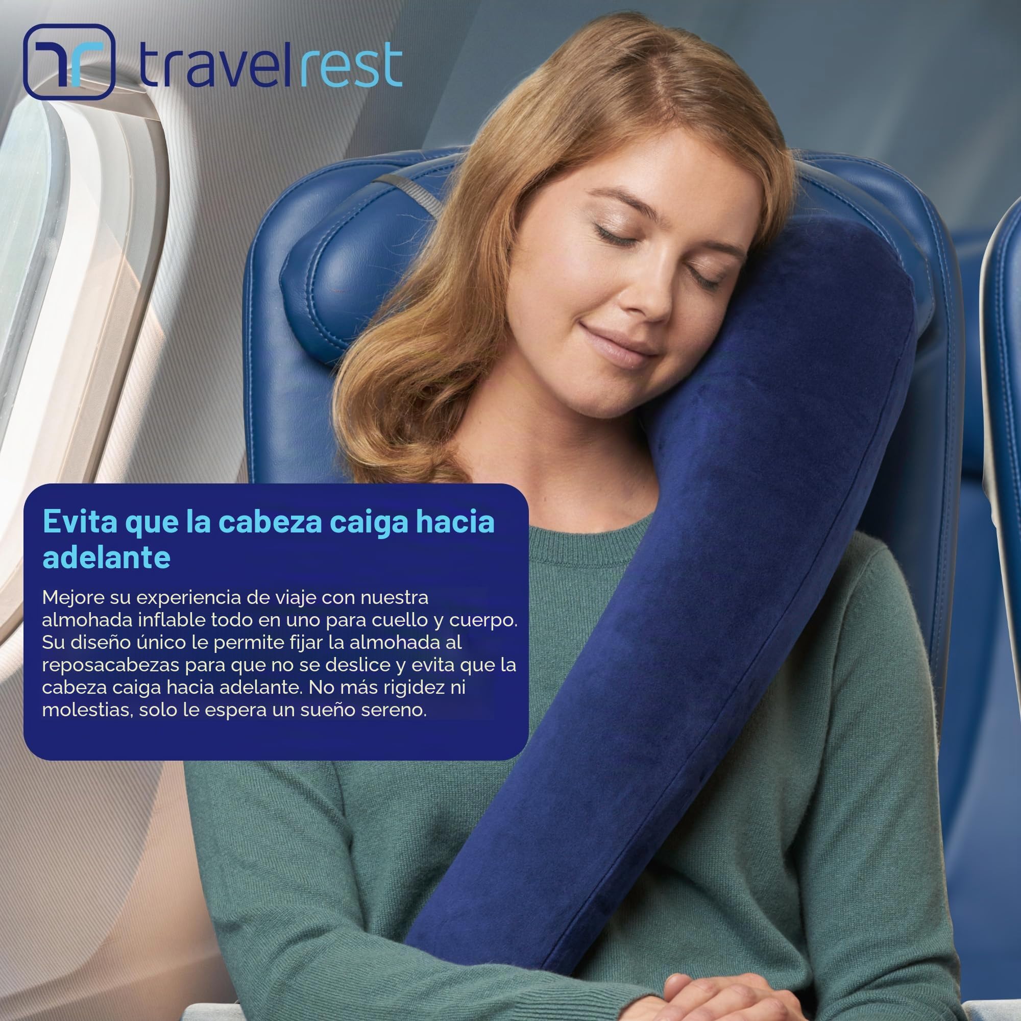 travelrest Todo en Uno Almohada de Viaje de Primera Calidad/Almohada para el Cuello-Funda Lavable de Felpa con Espuma Viscoelástica-Ideal para el Avión, Coche, Tren, Autobús, Silla de Ruedas, Oficina