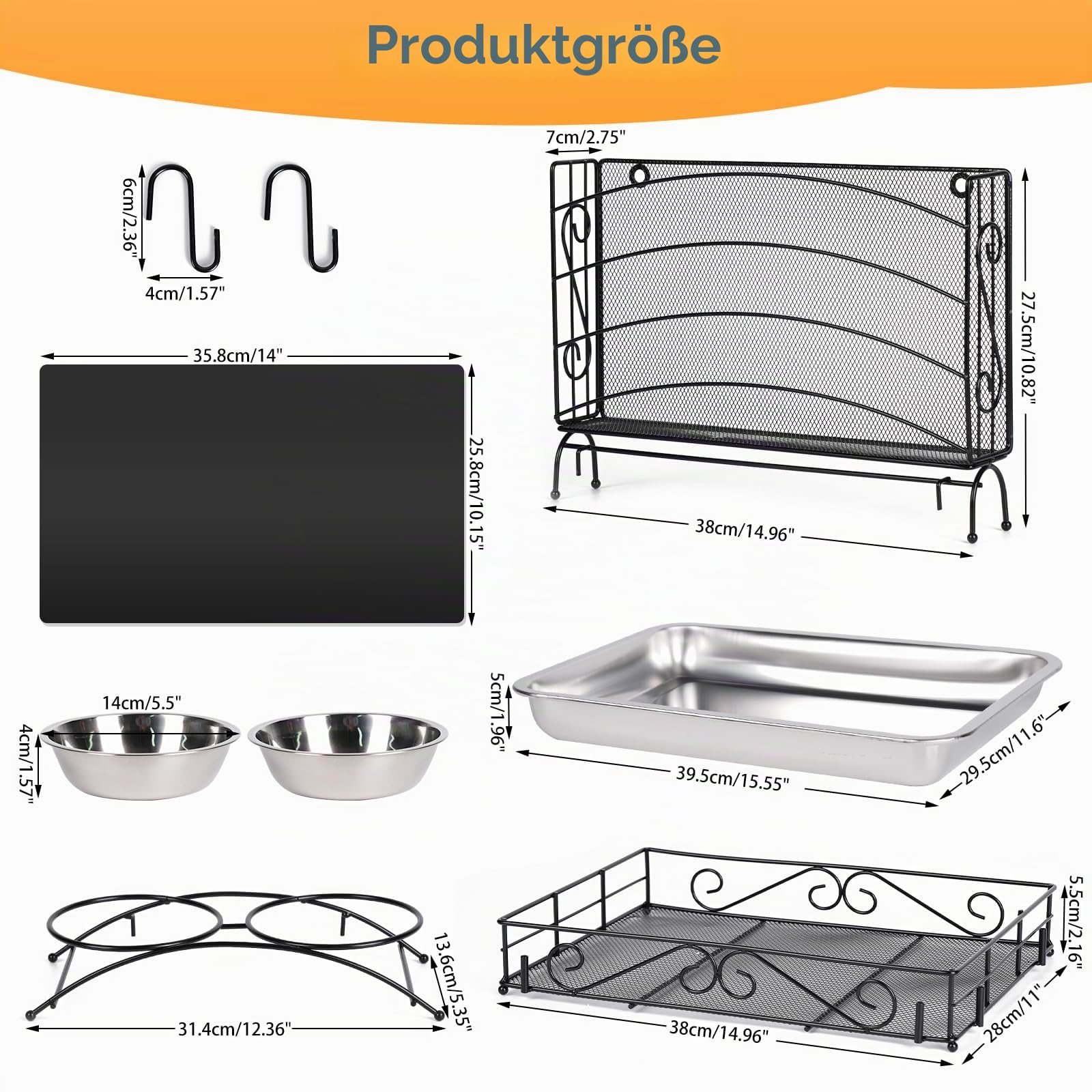 3‑in‑1 Heufutterautomat aus Metall ideal für Kaninchen, Hasen | Praktischer Heuraumhalter mit Kotschale und Futternäpfen, platzsparend & stabil für Meerschweinchen sowie Hamster