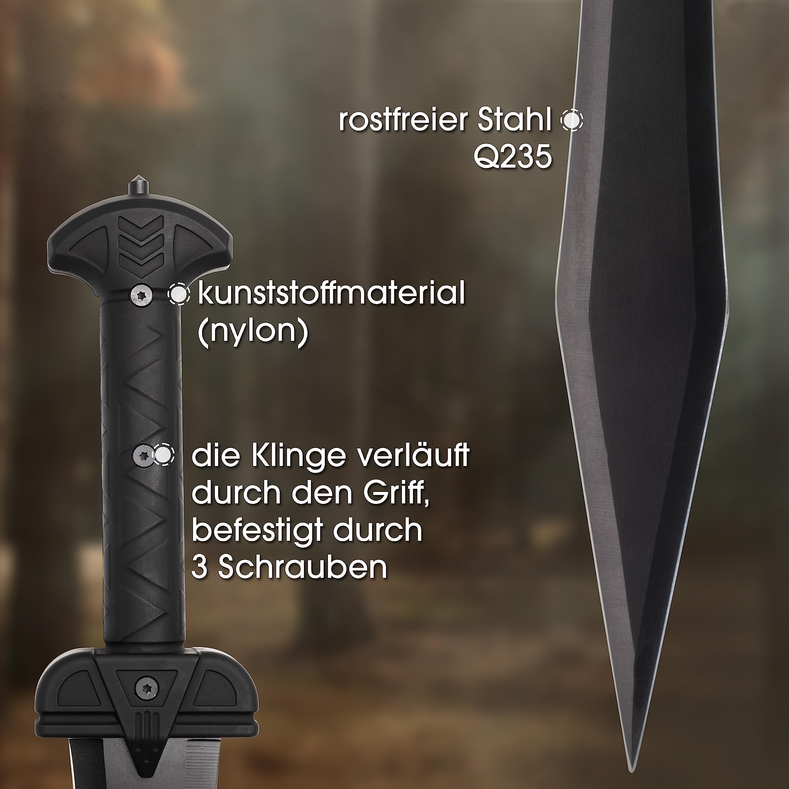 Machete scharf echt Gladius Schwert mit Scheide scharf echt zum Training Metall Stahl Nur für Erwachsene 61 cm - 18 Jahre erforderlich SW-1277