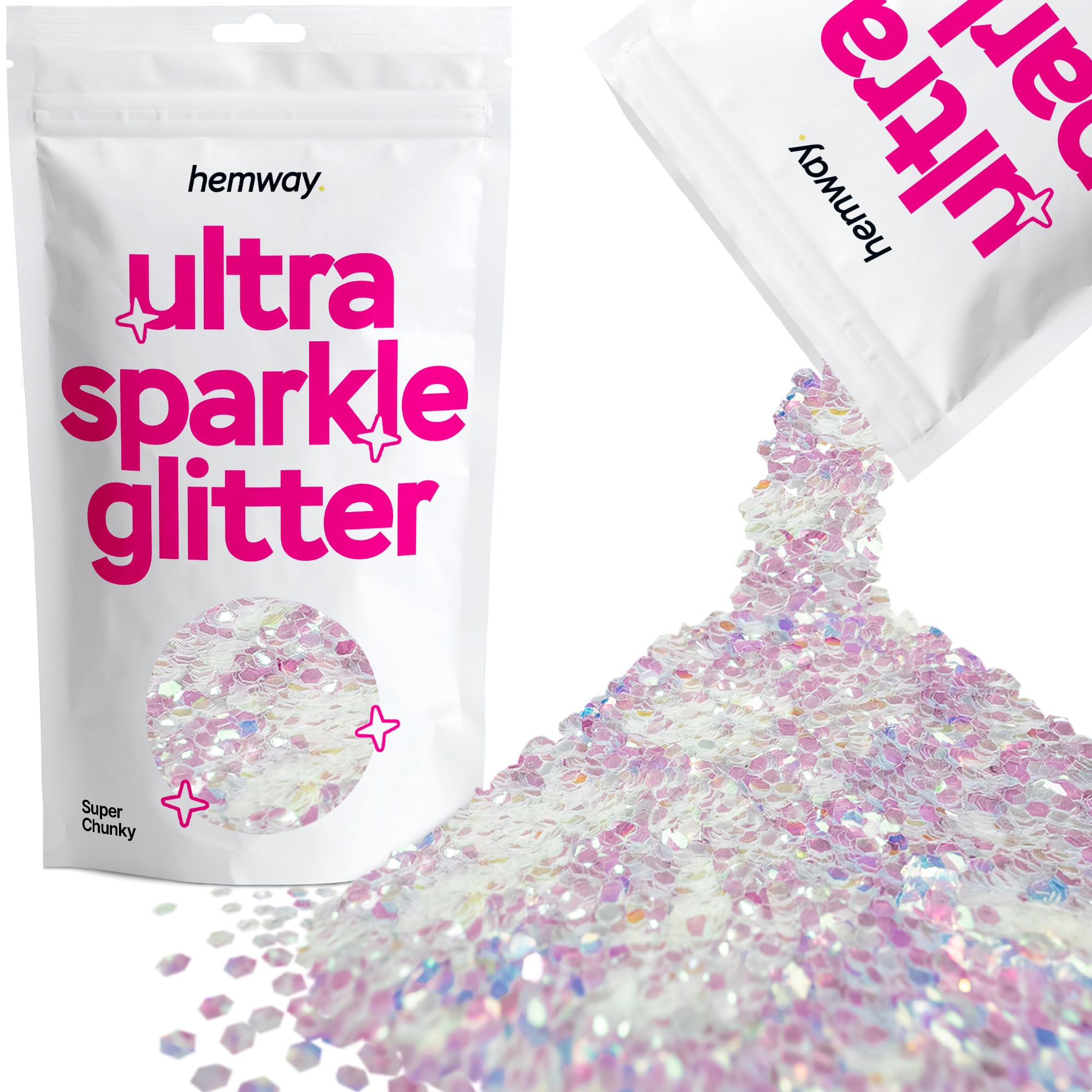 Hemway Ultra Sparkle Glitter Baby Pink Iridescent 100g Fine | Glitter for Arts & Craft, Makeup, Nail Art, Crafting, Card Making, Sparkle Decoration — view 209