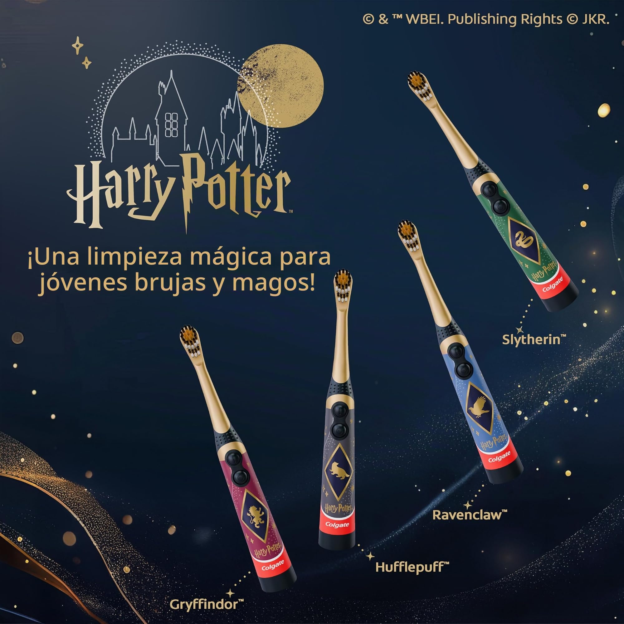 Colgate Harry Potter cepillo de dientes de batería para niños, multipack, cepillo de dientes vibrador extra suave para niños, pilas AA incluidas, paquete de 4, para brujas y magos de 3 años en