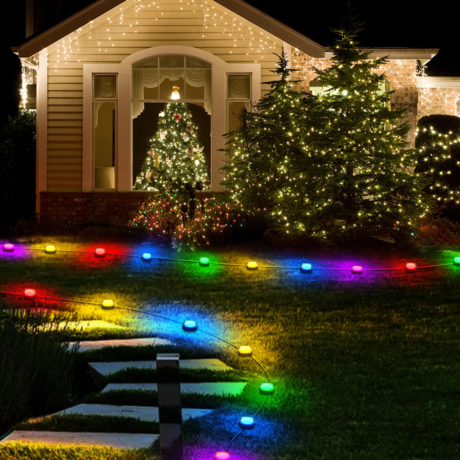 Ground Lights for Garden, 15 Pack Electric Garden Lights with APP Control and Remote Control, Waterproof Outdoor Pathway Lighting with 213 Scene Modes for Outside Holiday Decor Party