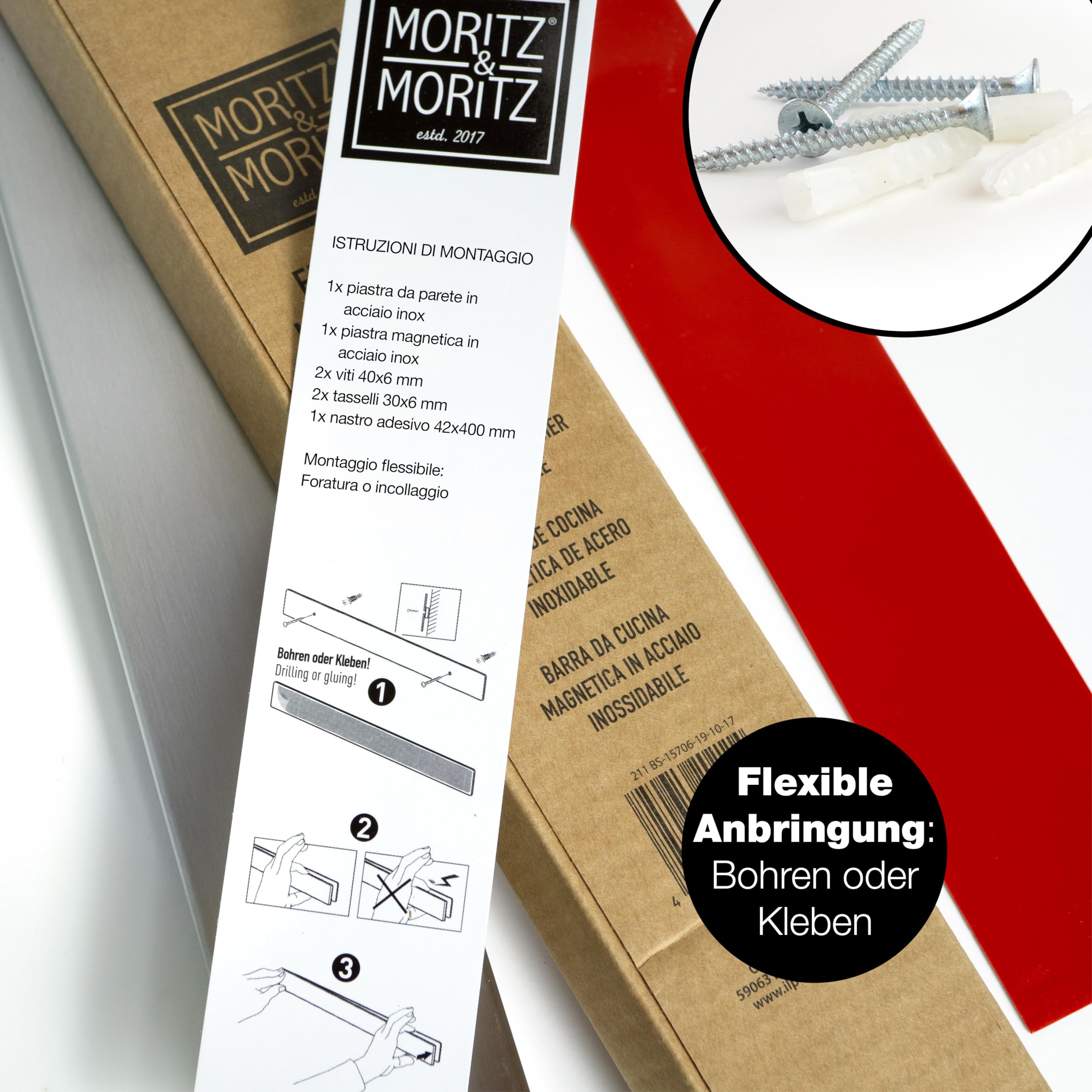 Moritz & Moritz 40 cm Portacoltelli Magnetico - Barra magnetica per coltelli guida universale - Per tenere in ordine coltelli utensili da cucina attrezzi
