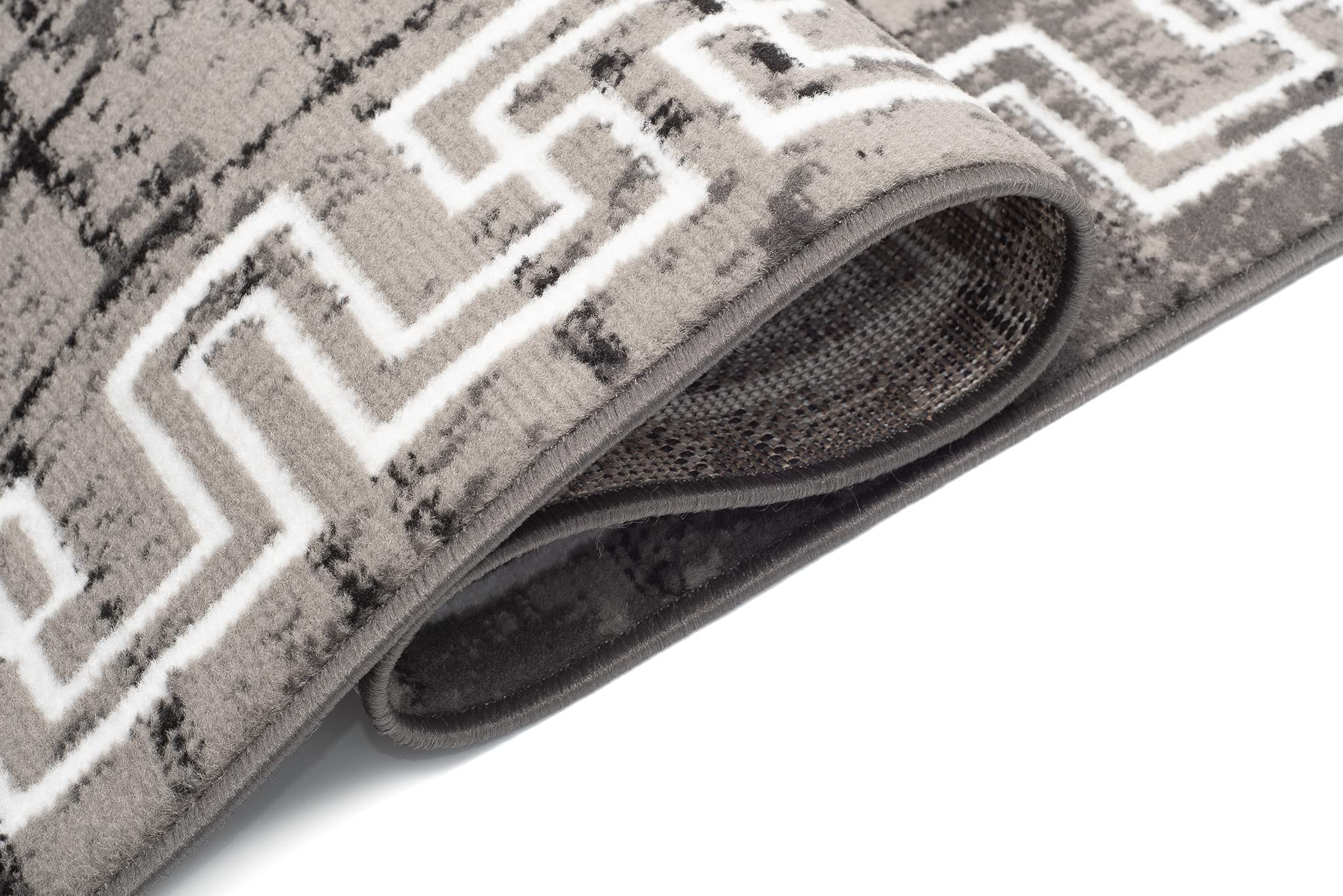 TAPISO Patras Tapis Poils Ras Moderne Blanc Gris Noir Motif Grec Rayures Bordure Tapis Salon Chambre Adulte Salle à Manger Bureau Oeko-TEX Résistant 140 x 200 cm