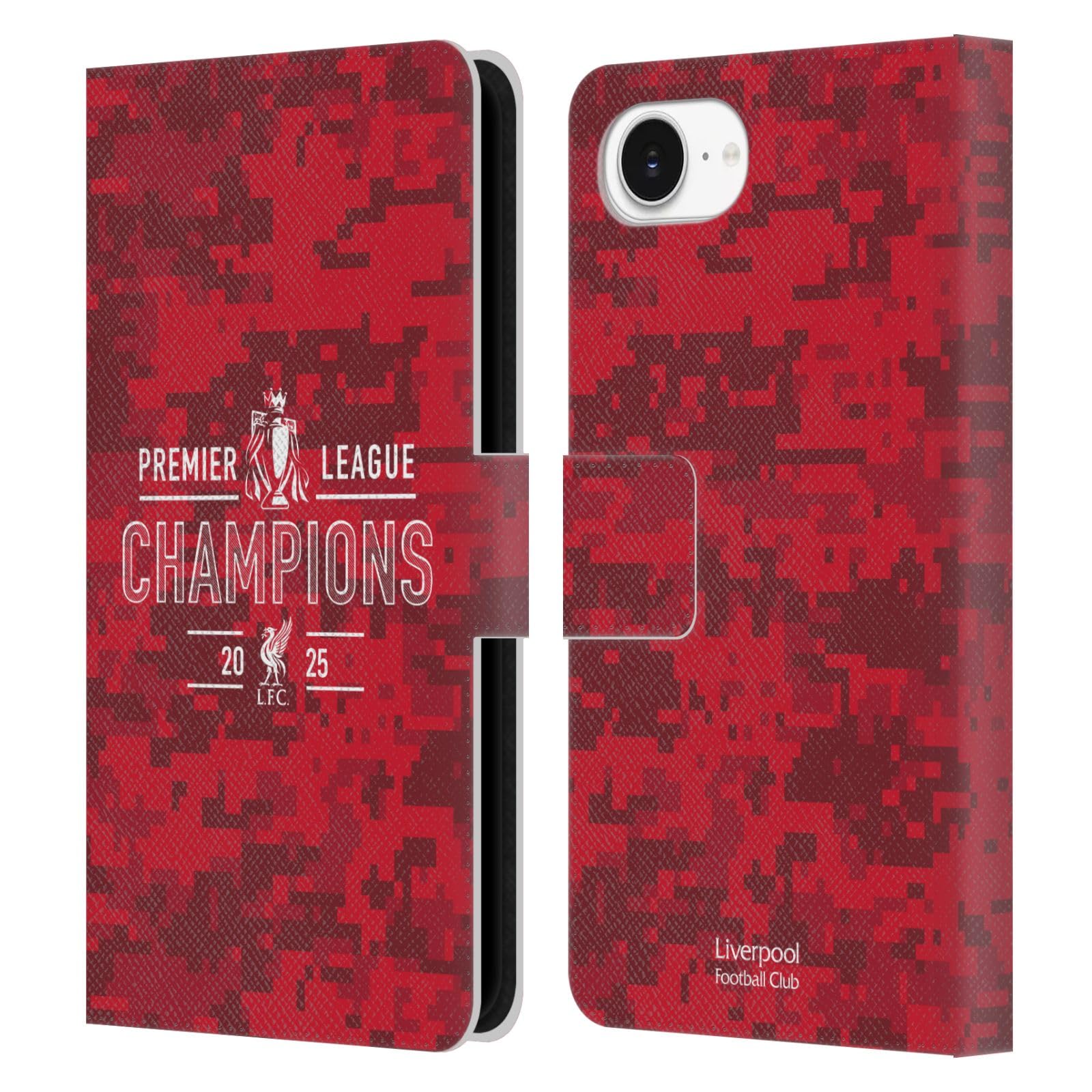 Head Case Designs Officially Licensed Liverpool Football Club Digital Camouflage 2025 Premier League Champions Leather Wallet Case Compatible With Apple iPhone 16e / iPhone 17e