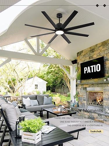 Miniatura 3 de Ventilador de techo grande negro de 65 pulgadas con luces, control remoto de 8 aspas, luz de ventilador de exterior para patio, luz LED grande para