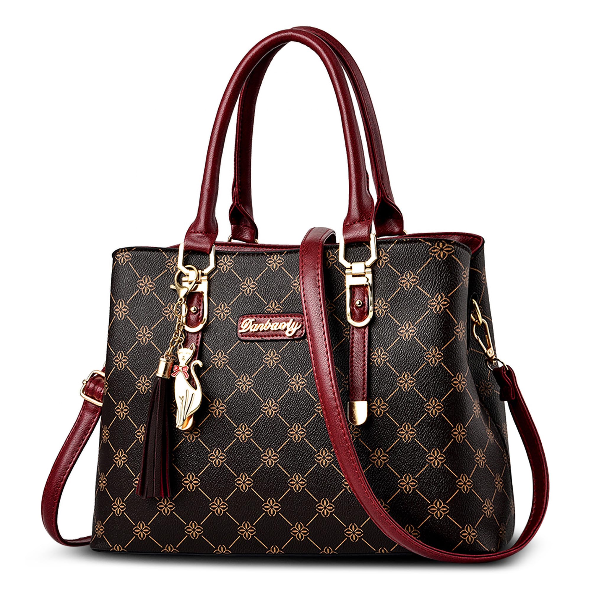 Borsa Donna in PU, Borsa a Mano Elegante Grande Capienza con Tracolla Rimovibile e Motivo Fashion, Borsa per Lavoro, Shopping, Viaggio e Uso Quotidiano Rosso