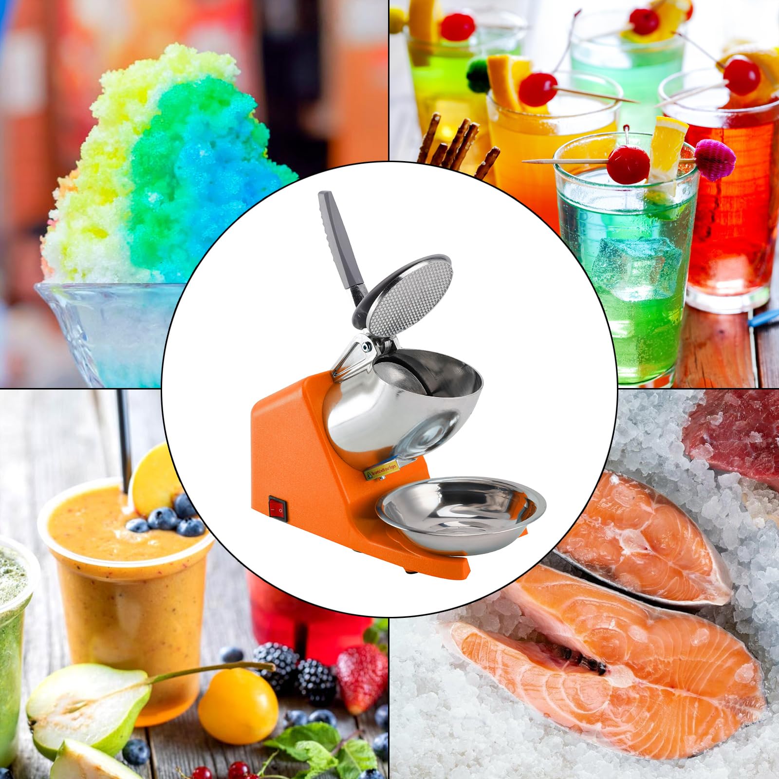 Topteng Electric Ice Crusher Machine 143LBS/Hr Snow Cone Maker Ice Shaver 500W EU Plug with Splash-Proof Cover Adjustable Stainless Steel Blades Aluminum Casing for Home Kitchens Parties Bars Cafes