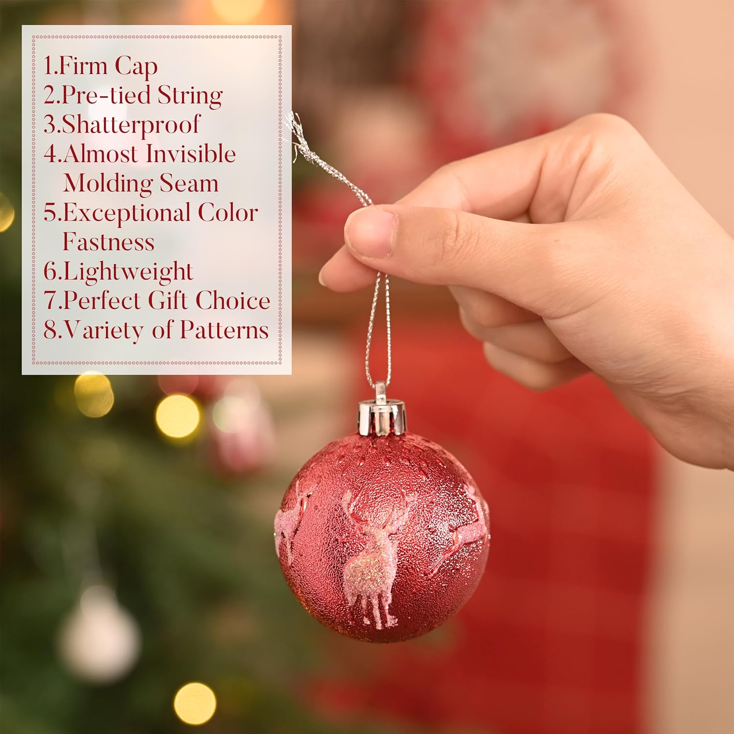 Valery Madelyn Christmas Ornaments Set, 35ct Red and White Shatterproof Christmas Tree Decorations Variety Ball Ornaments Bulk, Whimsical Hanging Ornaments for Xmas Holiday Party Decor - Image 5