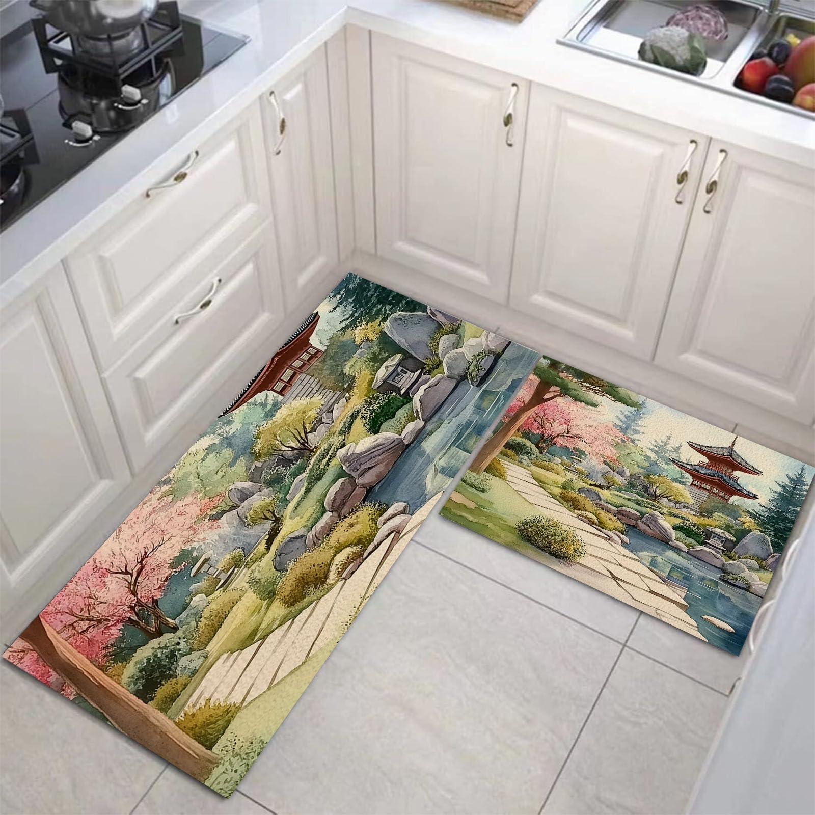 Alfombrillas de cocina estilo jardín de Japón para decorar y proteger el suelo del comedor