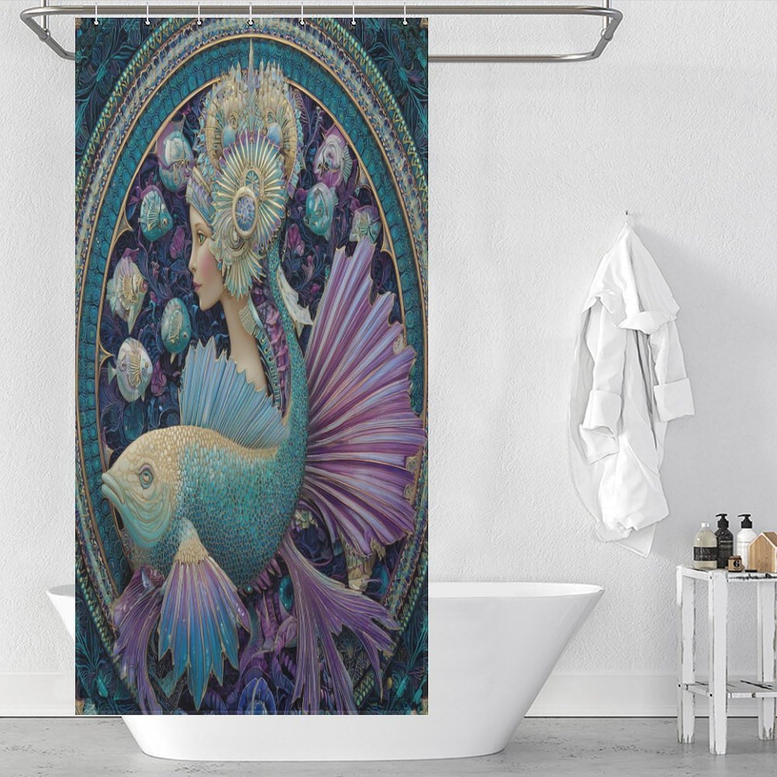 Rideaux de salle de bain lavables style sirène moderne 90x180 cm