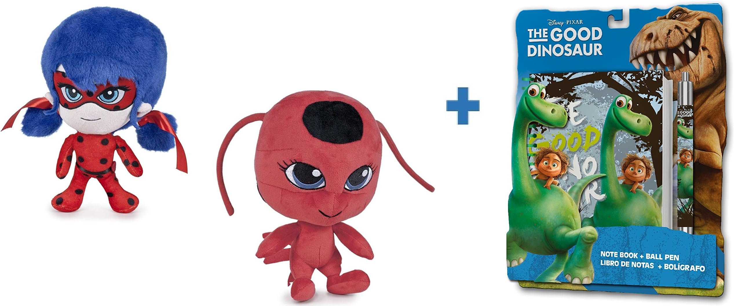 Miraculous: Tales of Ladybug & Cat Noir: 2 Plush Toy: LADYBUG AND TIKKI 7,48"/19cm + Set of stationery "THE GOOD DINOSAUR".