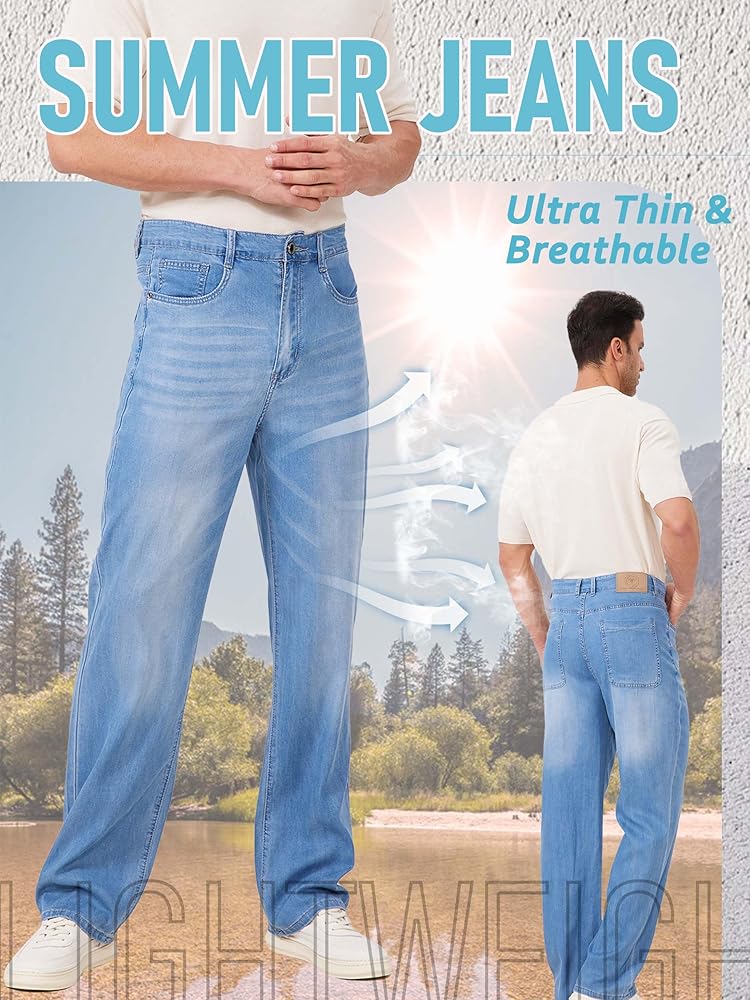 zhorefine Mens Lyocell Loose Fit Jeans Business Casual Thin and