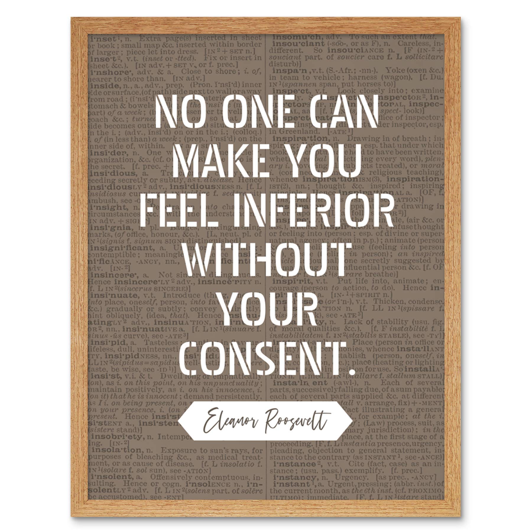Artery8 Dictionary Inspiring Quote Eleanor Roosevelt No One Can Make You Feel Inferior Art Print Framed Poster Wall Decor 12x16 inch