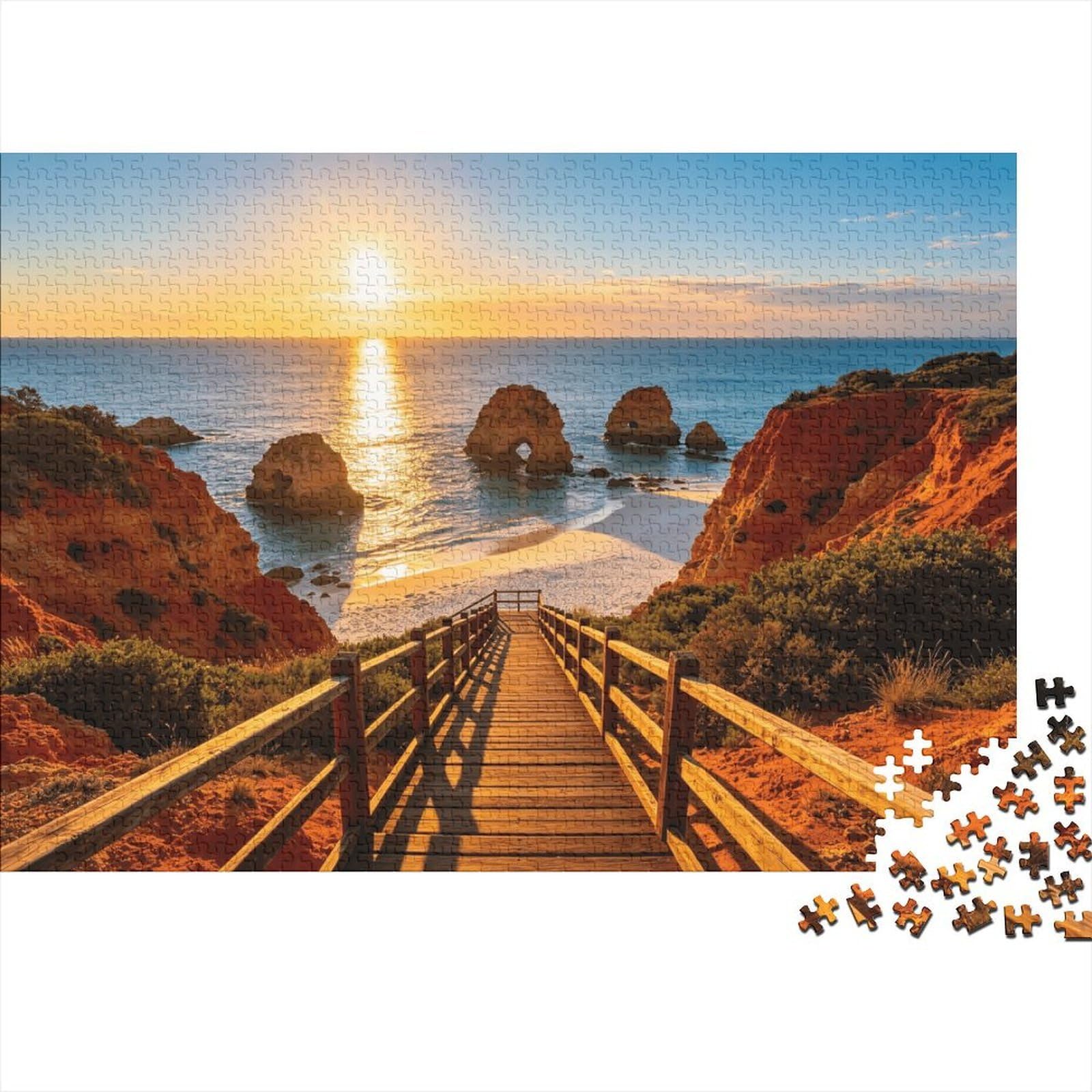 Ocean Boardwalk Puzzle for Adults 1000 Piece Recycled Coastal Scenery Puzzles for Elderly Impossible Hard Difficult Challenging Great Gift Idea for Women 70x50cm/1000pcs