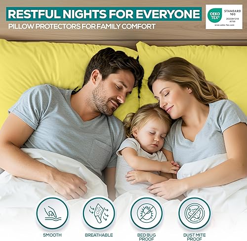 Miniatura 5 de Utopia Bedding Protector de almohada impermeable con cremallera (paquete de 2) Queen Amarillo - Funda de almohada 20 x 28 pulgadas