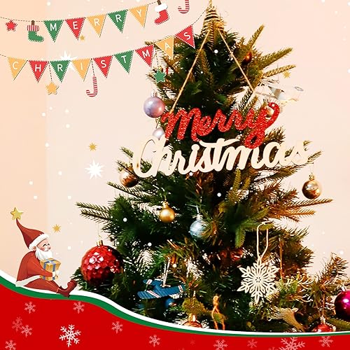 Miniatura 7 de eZAKKA Letrero de madera con texto en inglés "Merry Christmas" para colgar en la pared, decoración de puerta de pared de madera para interiores y