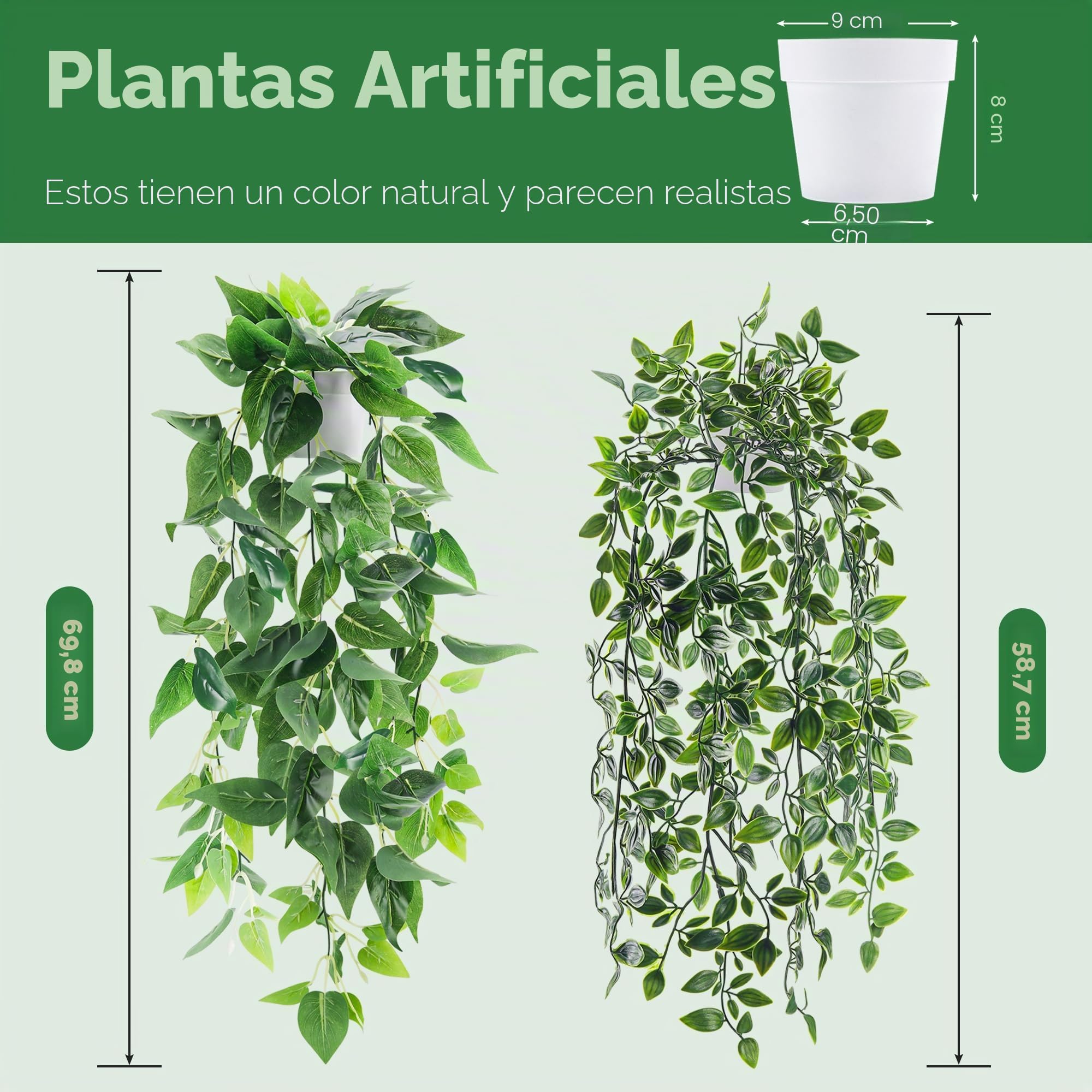 Der Rose 2 piezas de plantas falsas artificiales en maceta colgantes imitación de hiedra para interiores para decoración de baño, estante, pared, estantería