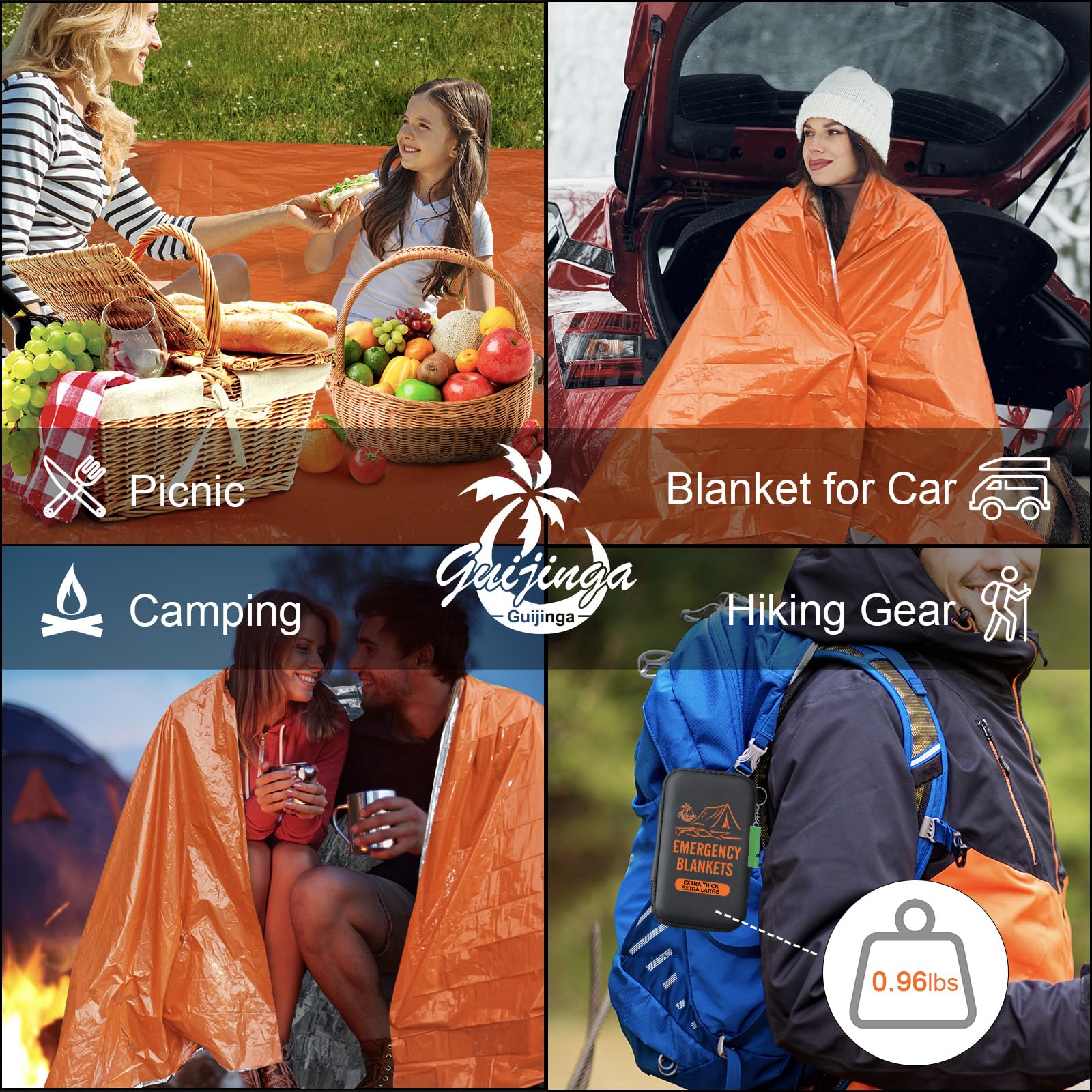 Paquete de 4 mantas de emergencia, manta térmica compacta e impermeable para supervivencia al aire libre, senderismo, camping y situaciones de emergencia (naranja, paquete de 4)